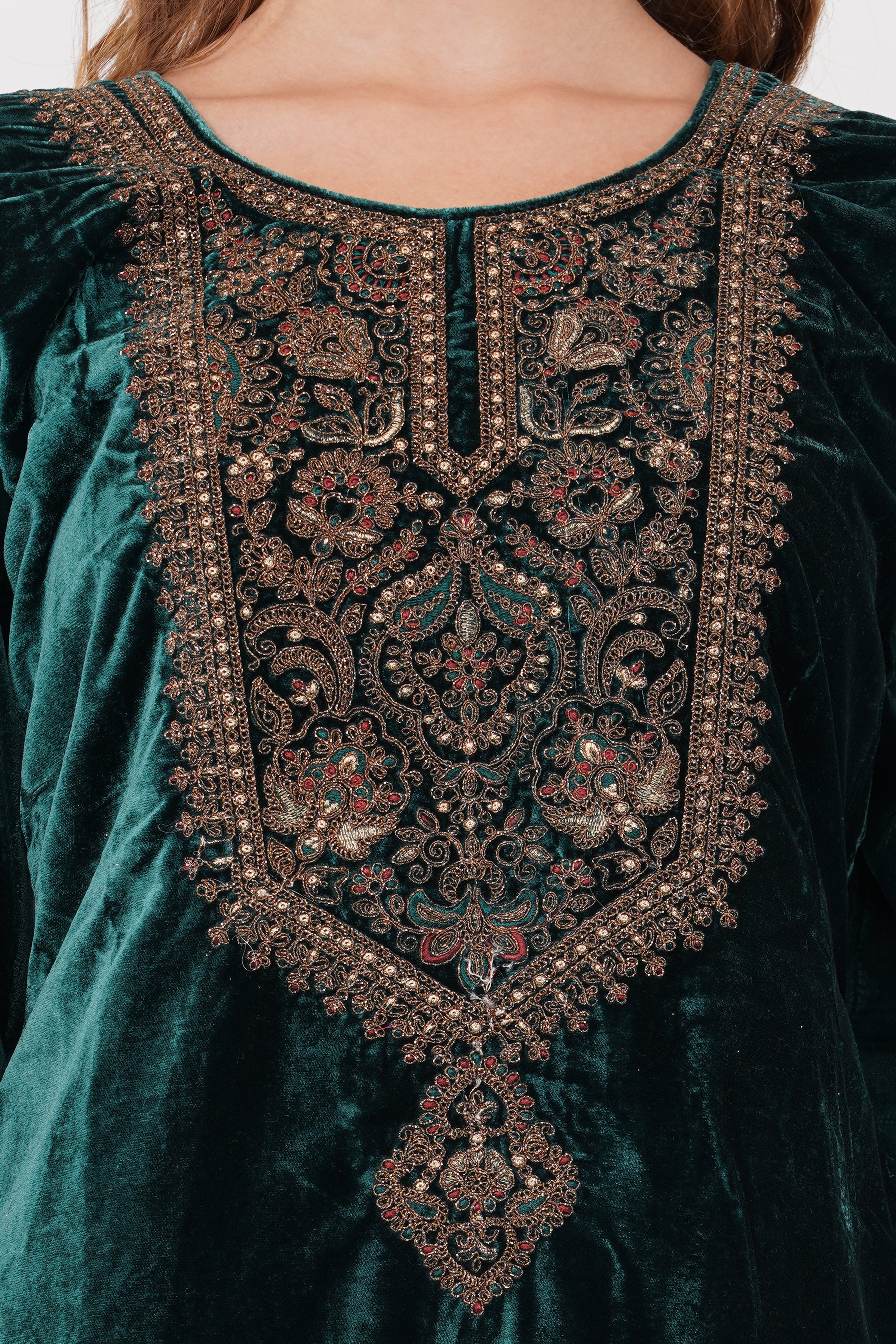 Dark Green Velvet With Coding Embroidery Work - Set Of 3