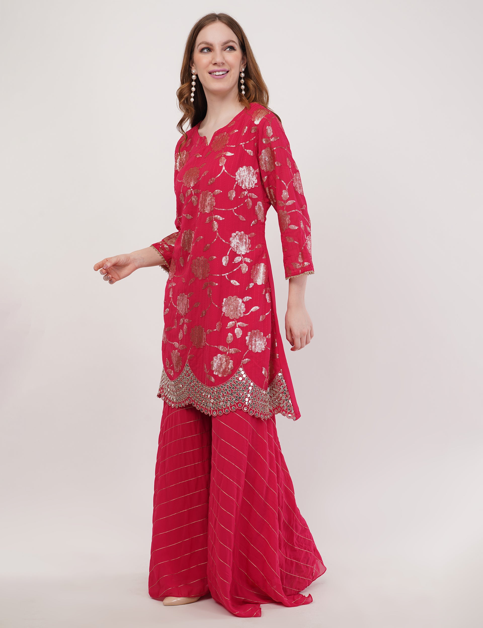 Jacquard Embroidered Tunic Set With Dupatta - Set Of 3