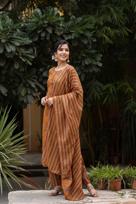 Mustard Rayon Blend Straight Suit Set