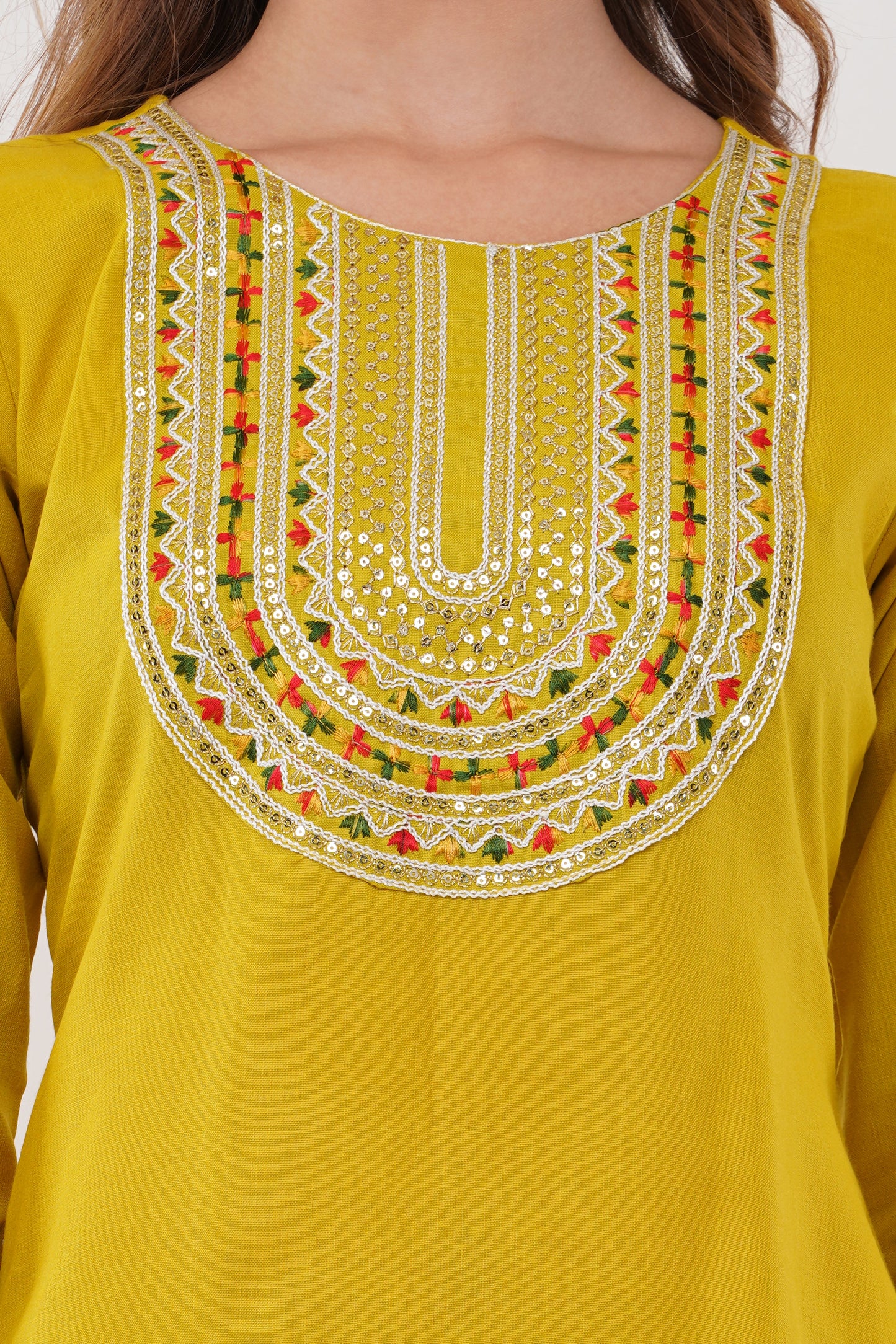 Mustard Cotton Blend Straight Suit - Set Of 3