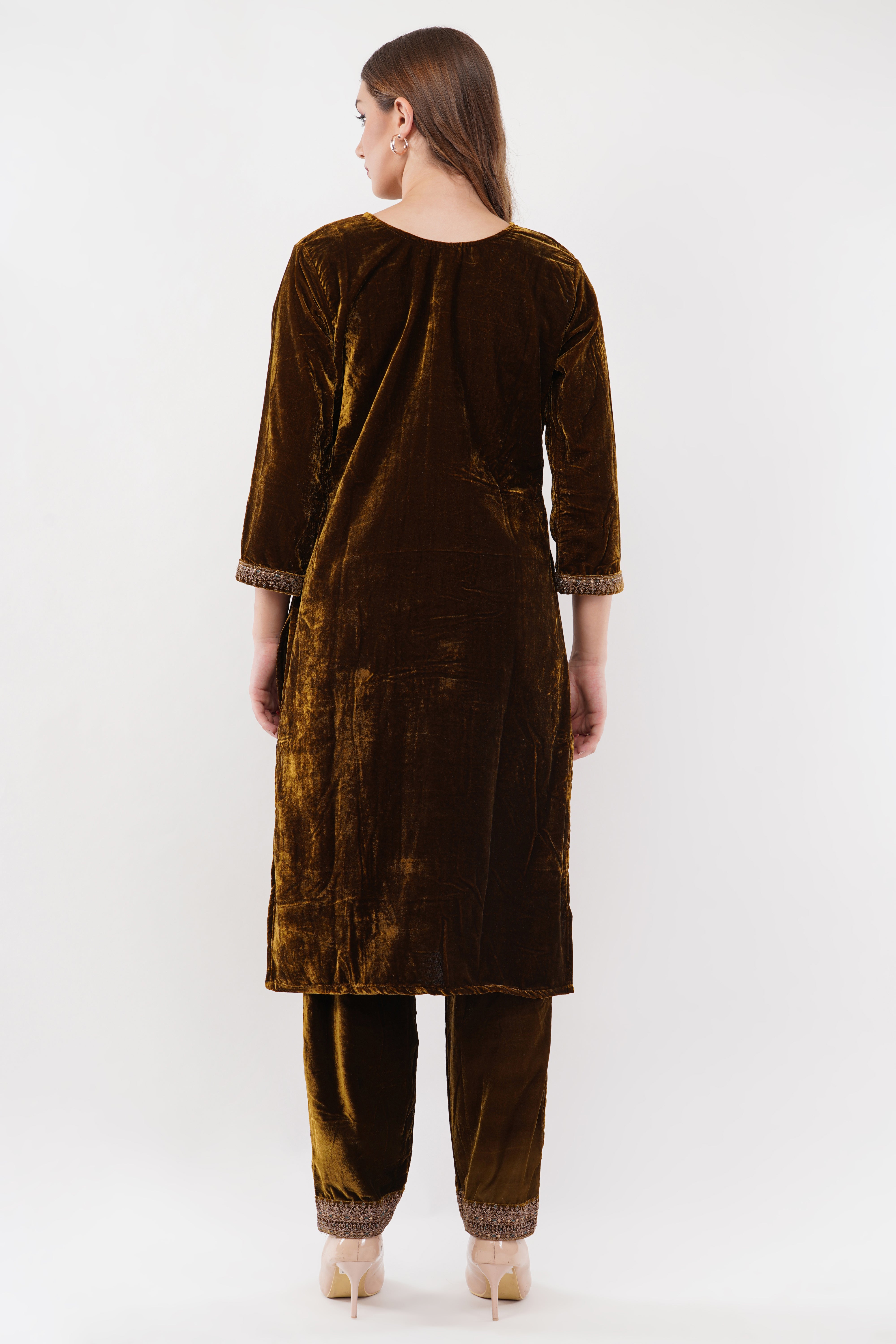 Golden Velvet With Coding Embroidery Work - Set Of 3
