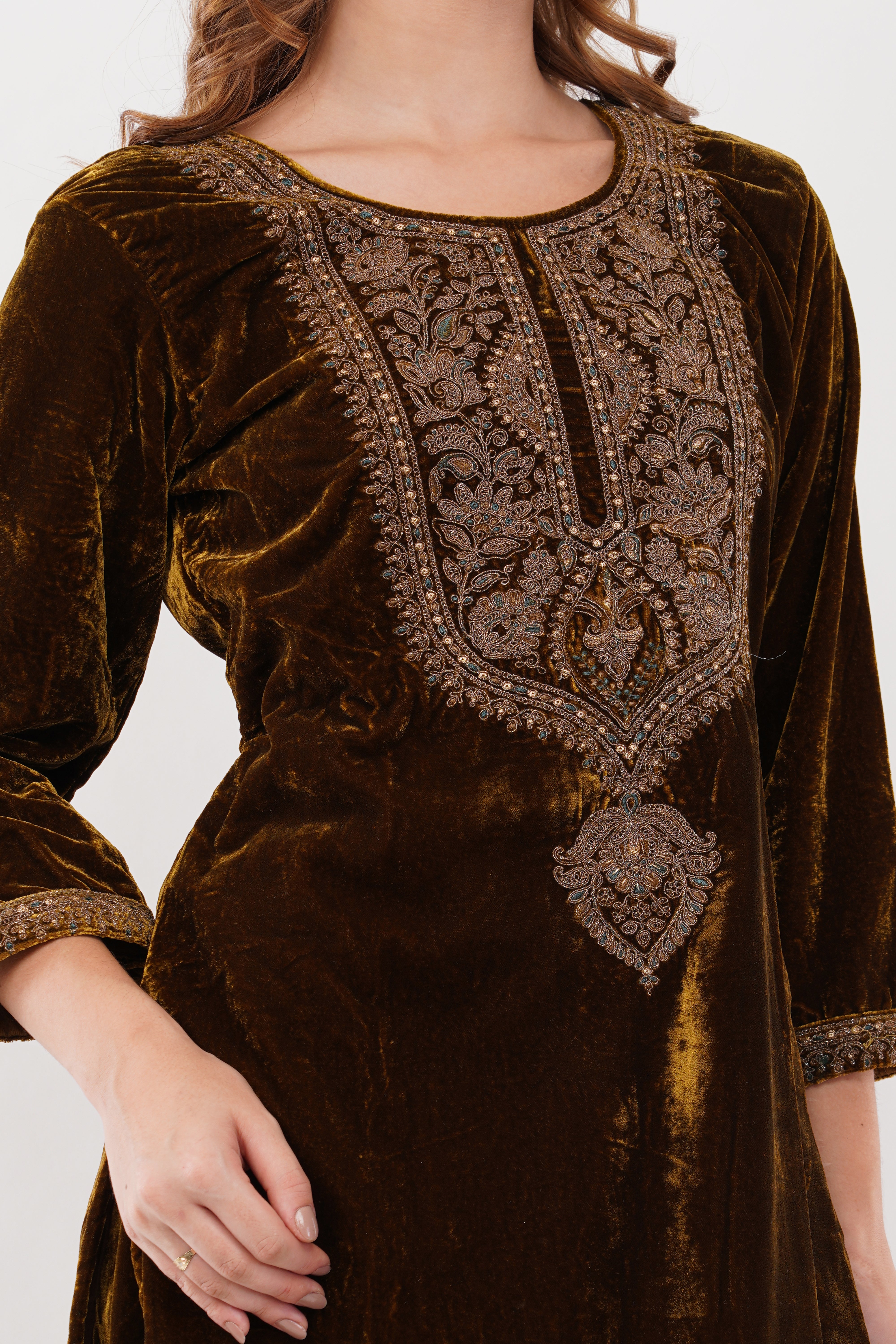 Golden Velvet With Coding Embroidery Work - Set Of 3