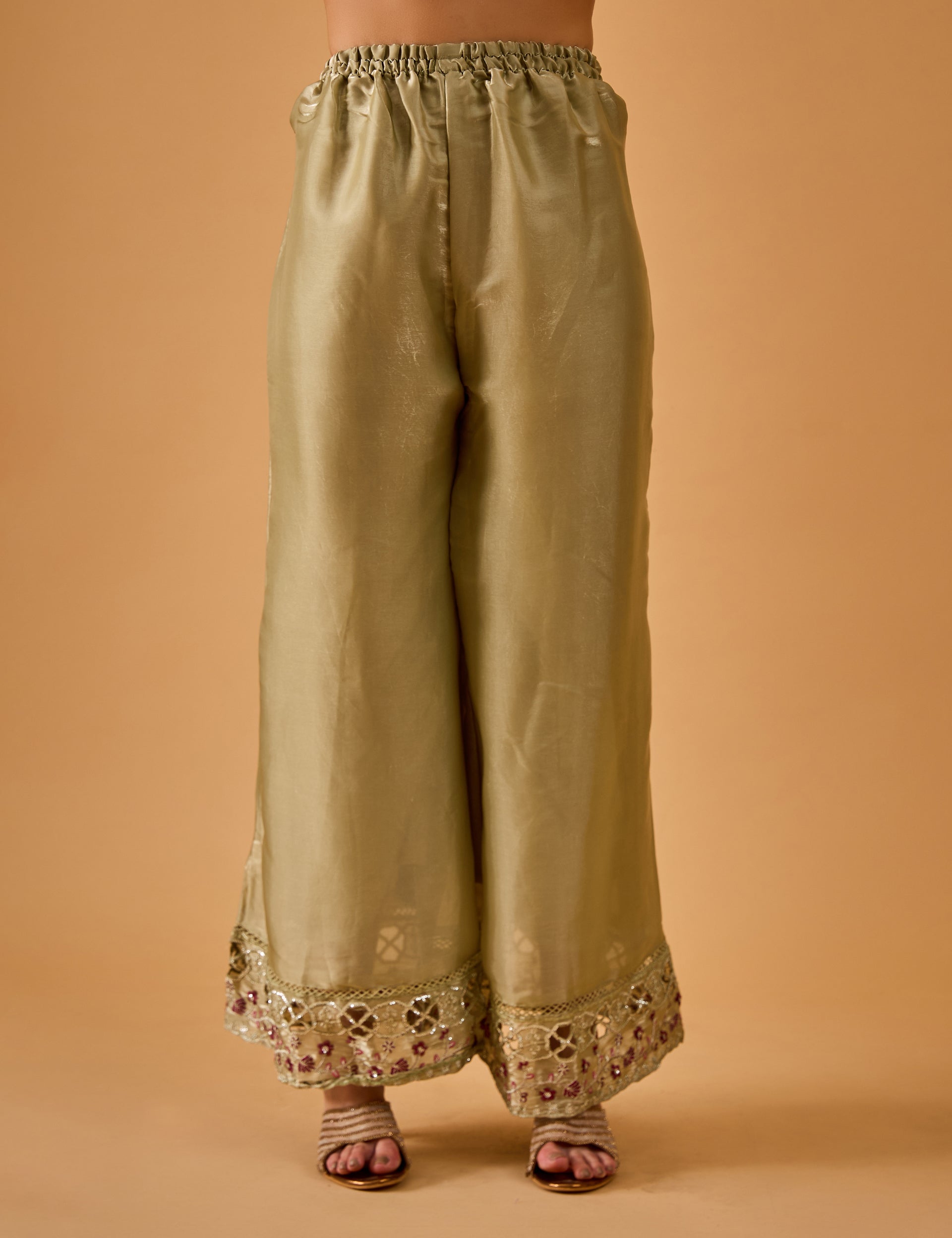 dhartii  Elegant Olive Green Embroidered Organza Sharara Suit Set