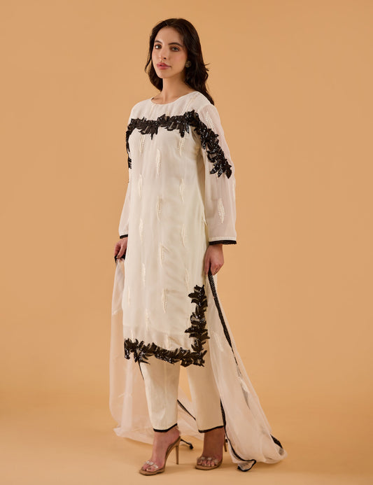 dhartii Off-White Embroidered Organza Suit Set