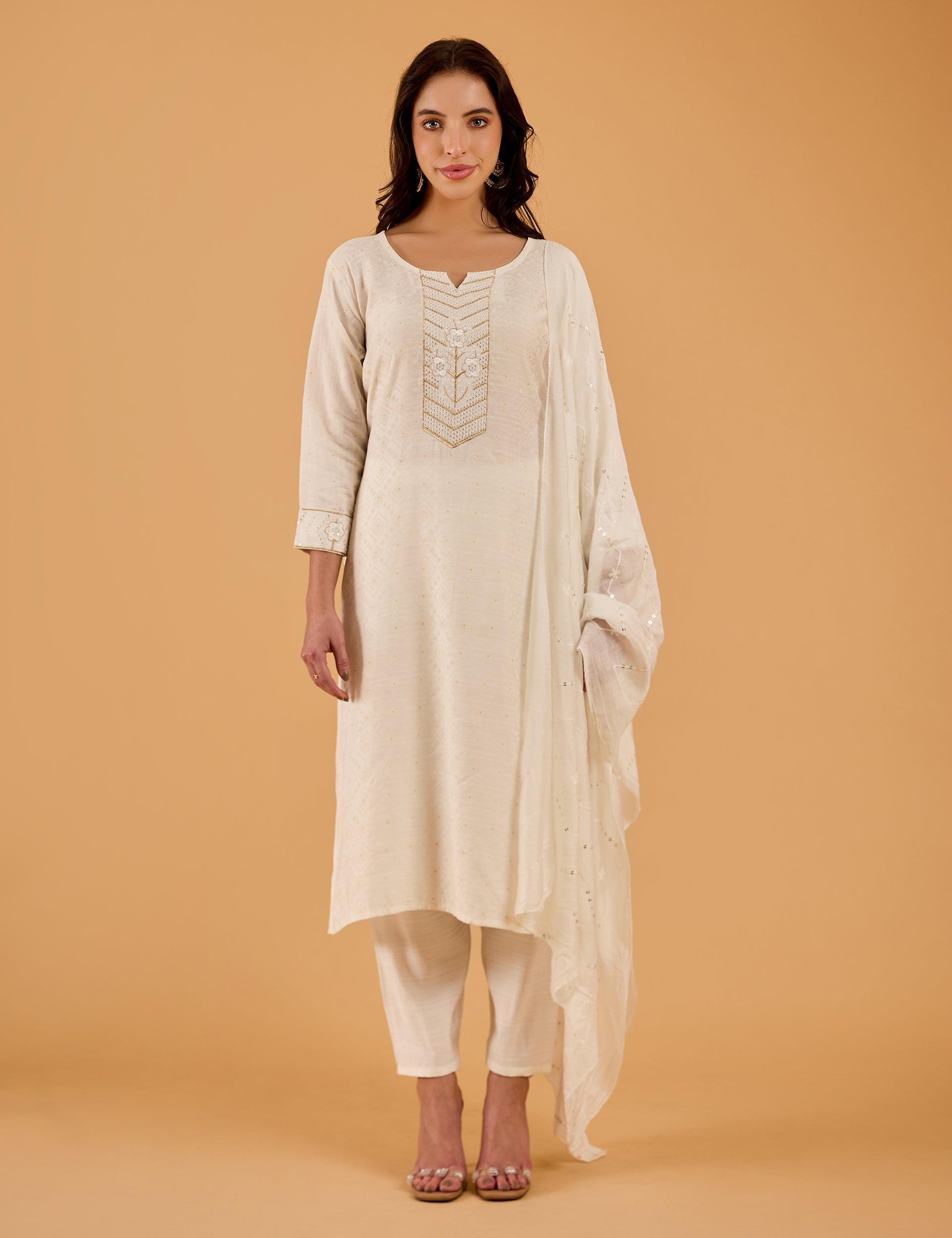 dhartii  Off-white Embroidered Viscose Kurta Set
