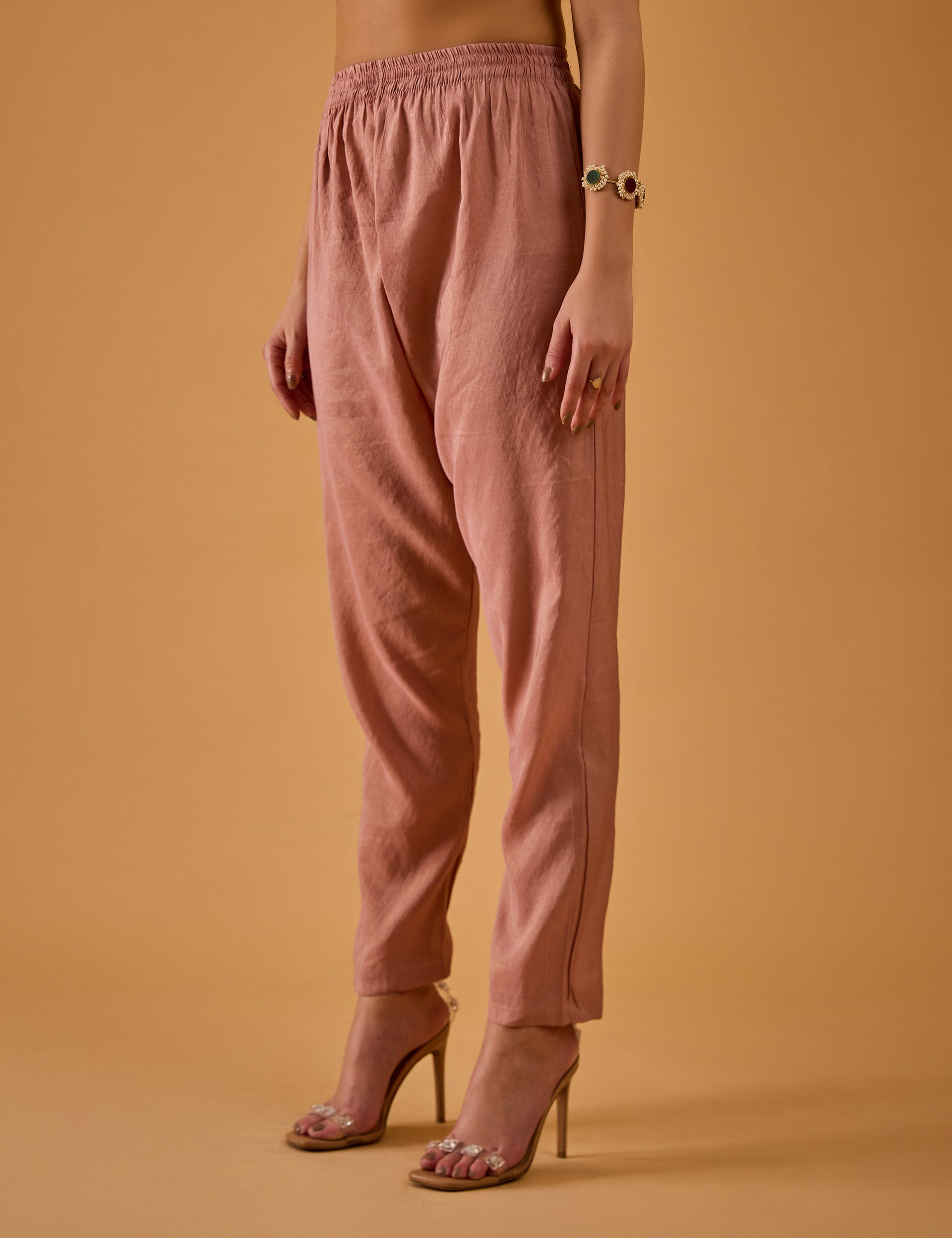 dhartii  Peachy Pink Embroidered Silk Blend Kurta set