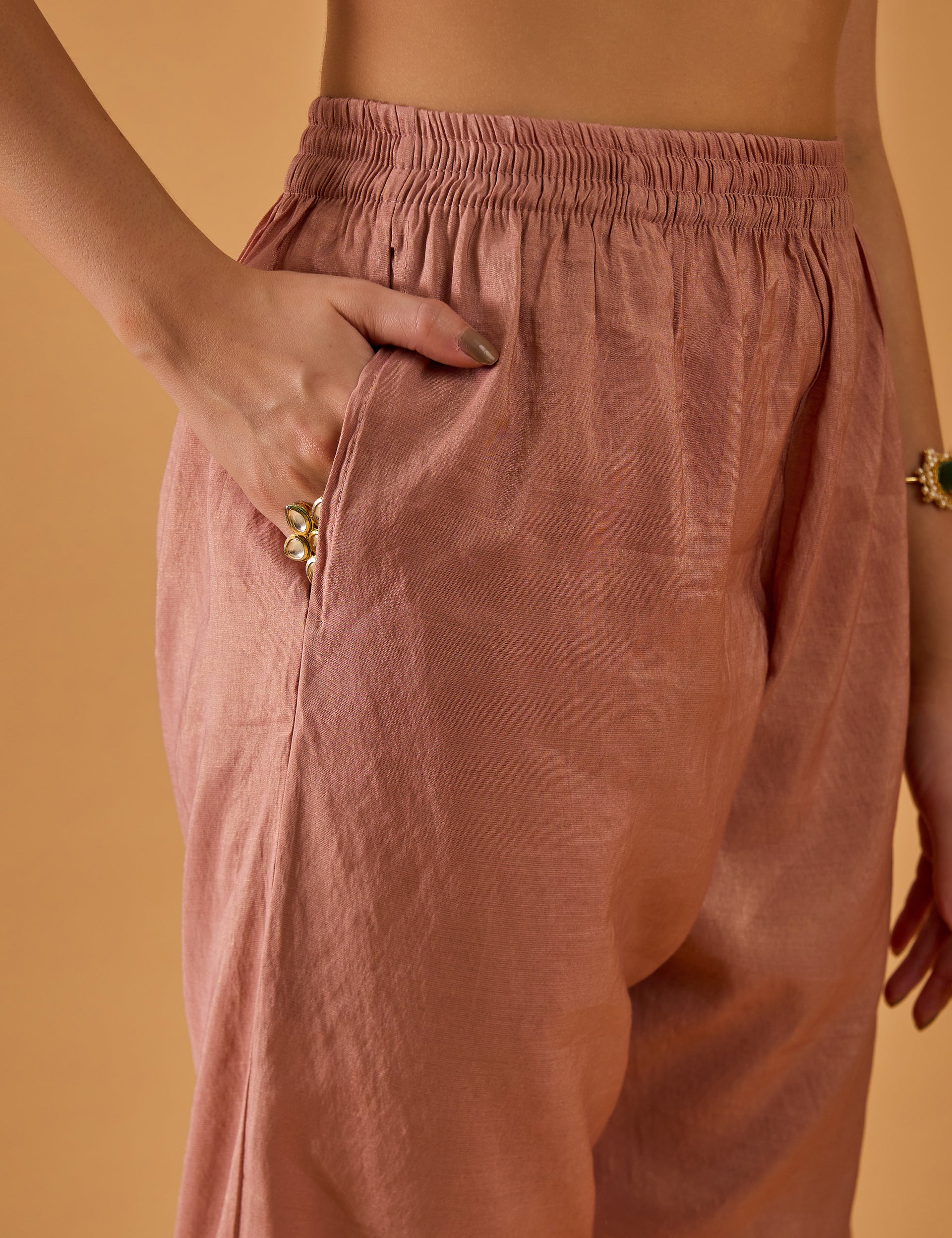 dhartii  Peachy Pink Embroidered Silk Blend Kurta set