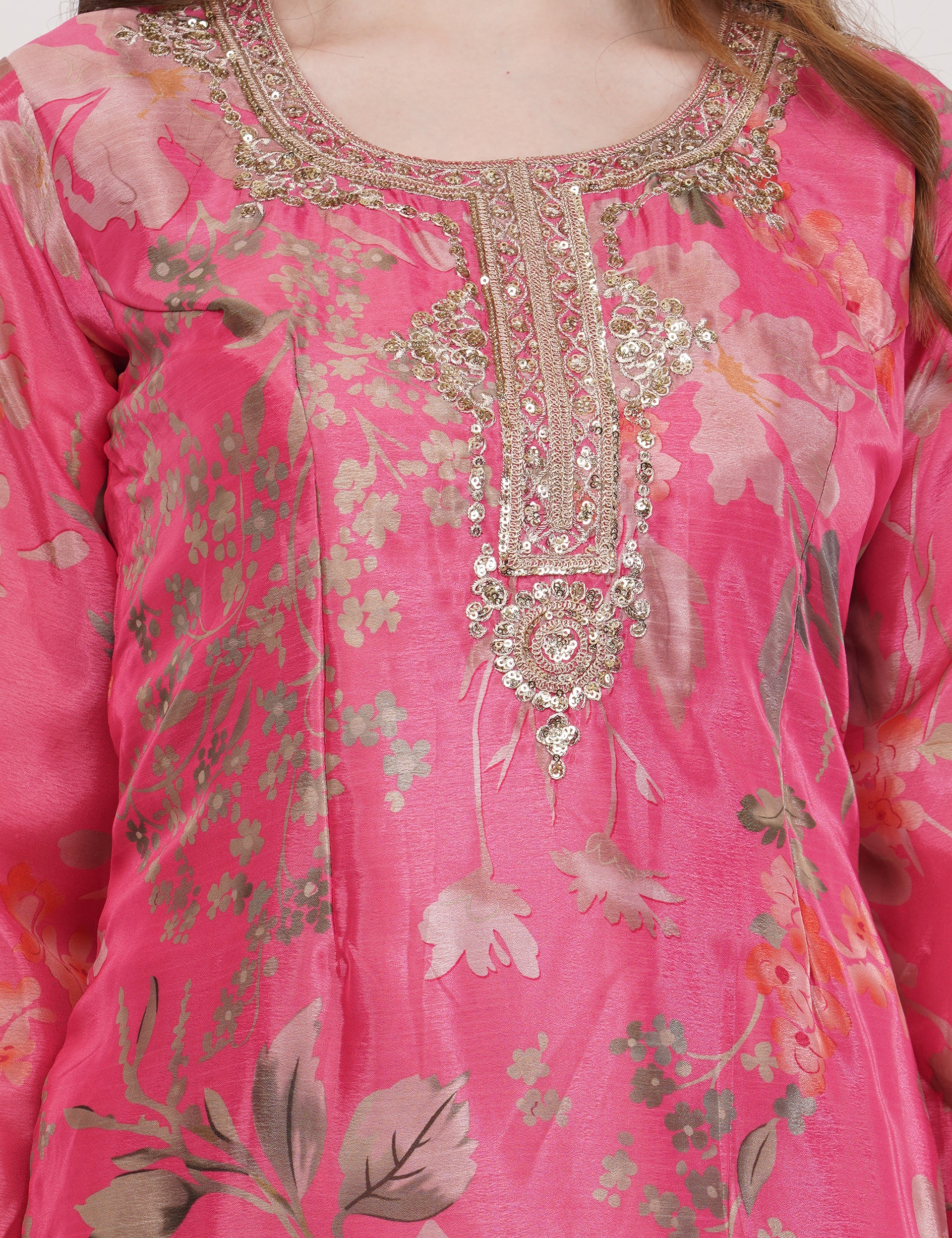 Pink Printed Short Suit With Flared Sharara Pants & Dupatta - Set Of 3