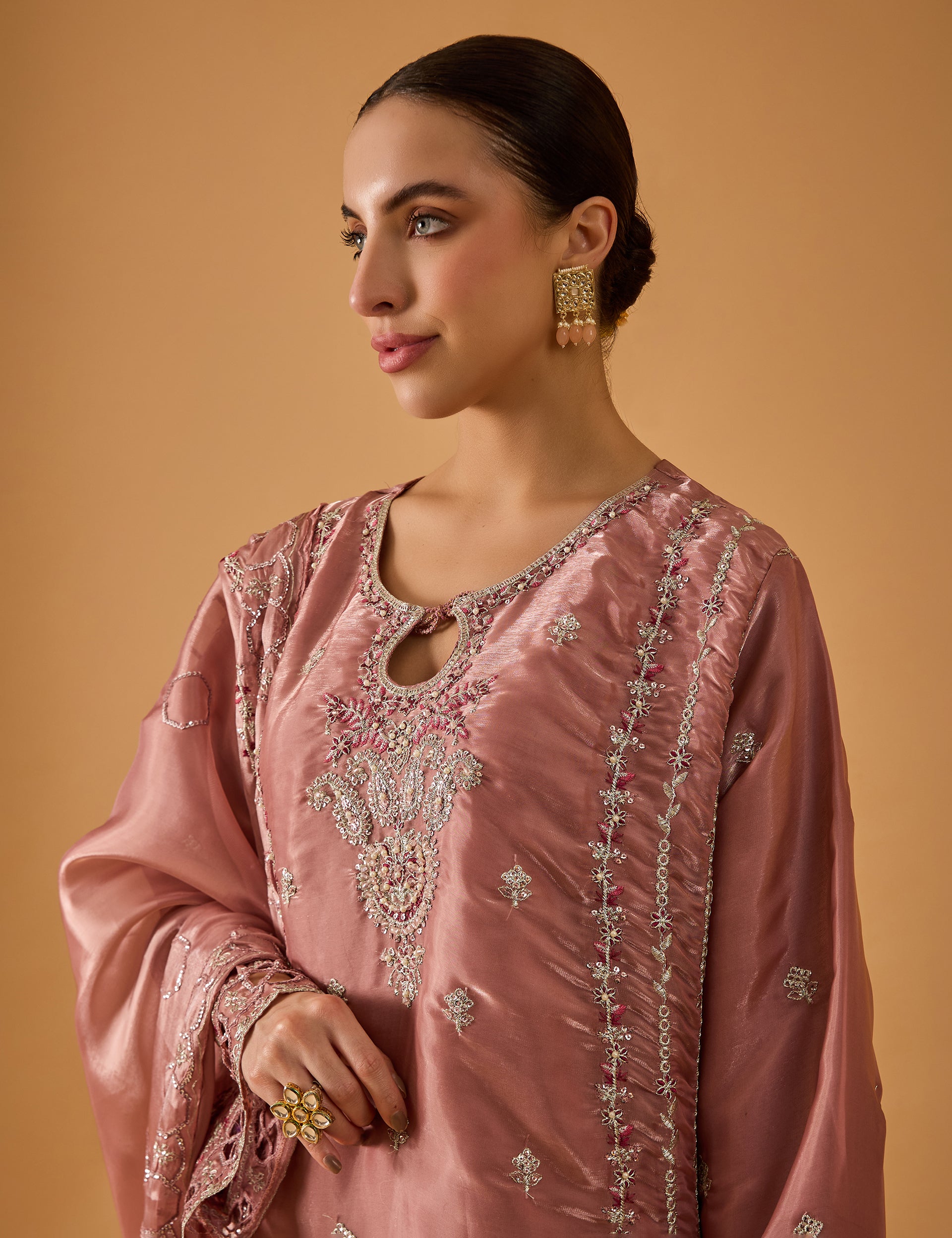 dhartii  Elegant blush Pink Embroidered Organza ShararaSet