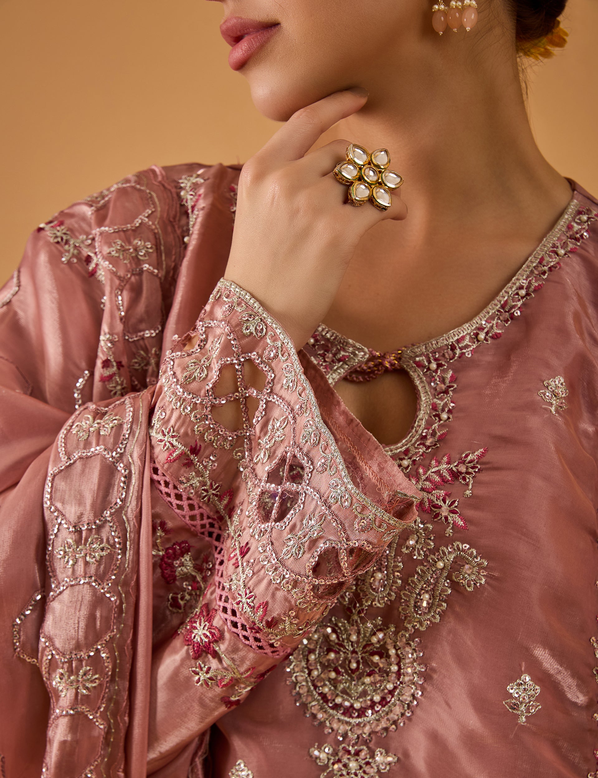 dhartii  Elegant blush Pink Embroidered Organza ShararaSet