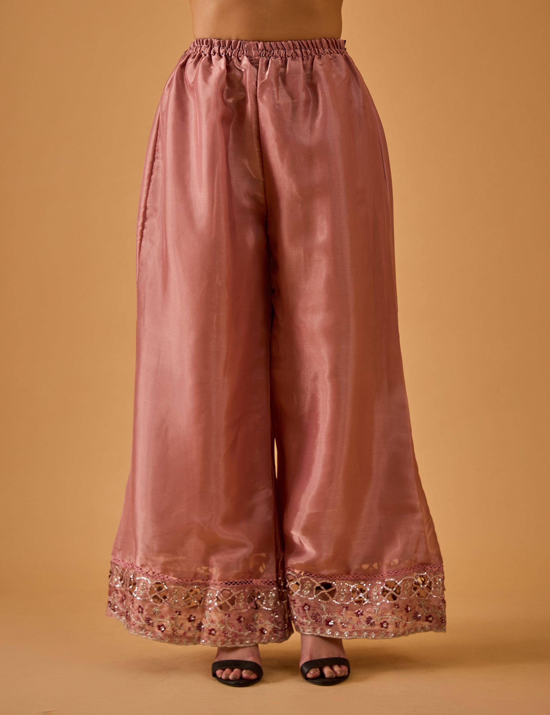 dhartii  Elegant blush Pink Embroidered Organza ShararaSet