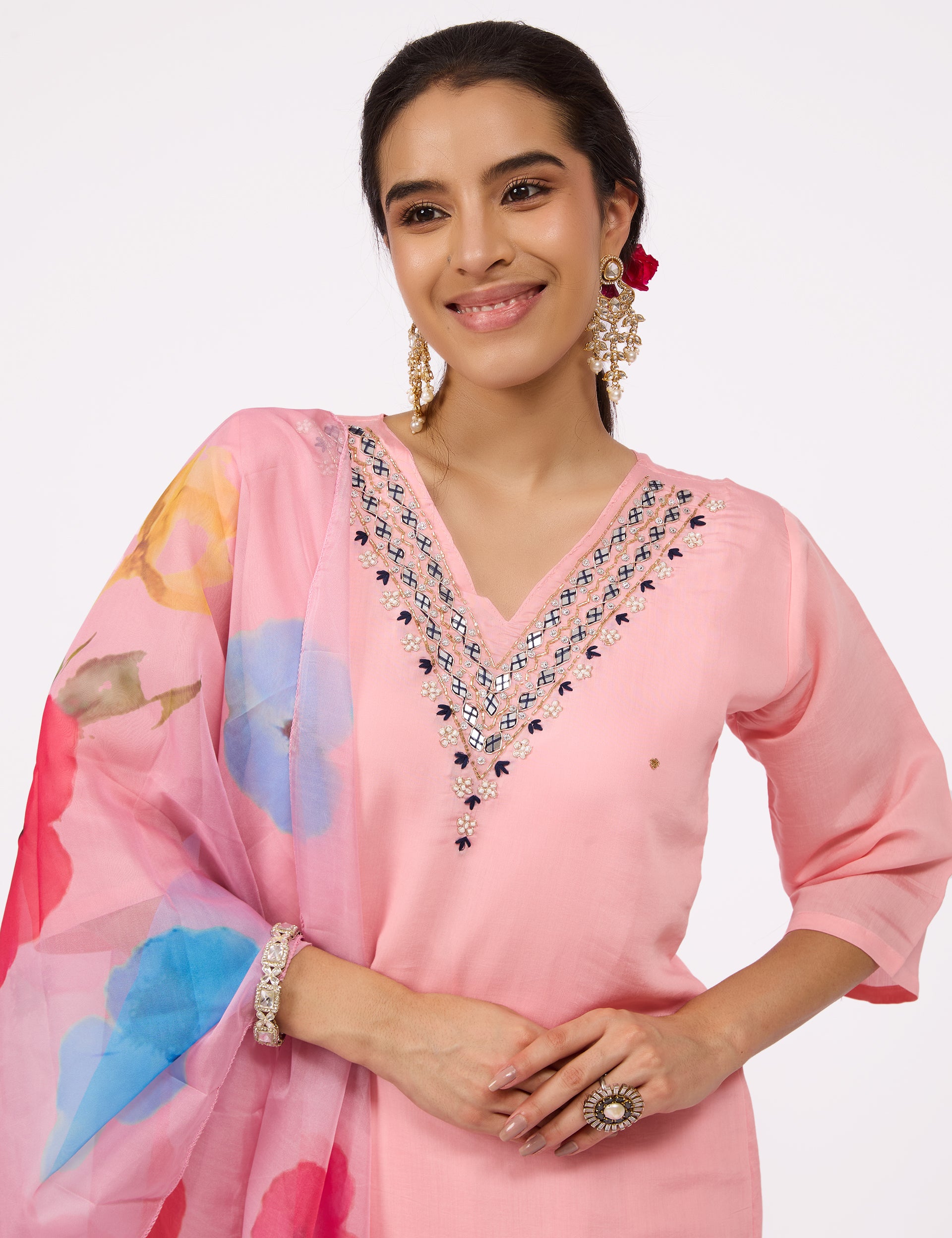 dhartii  Soft Pink Embroidered Kurta Set