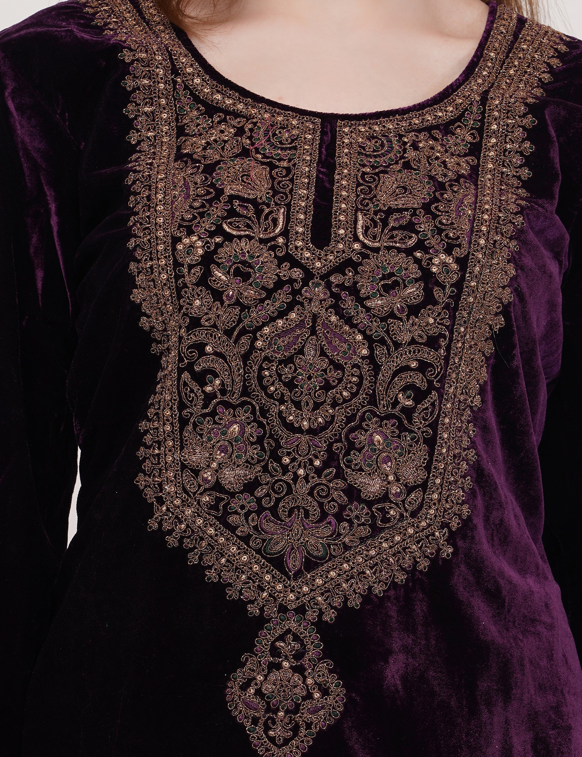 Purple Velvet With Coding Embroidery Work - Set Of 3