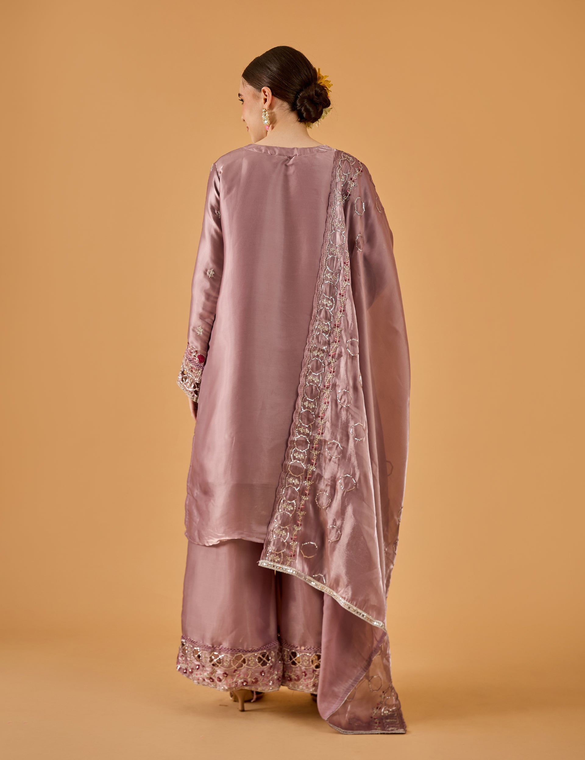 dhartii  Dusty Mauve Elegance Embroidered Organza Sharara Set