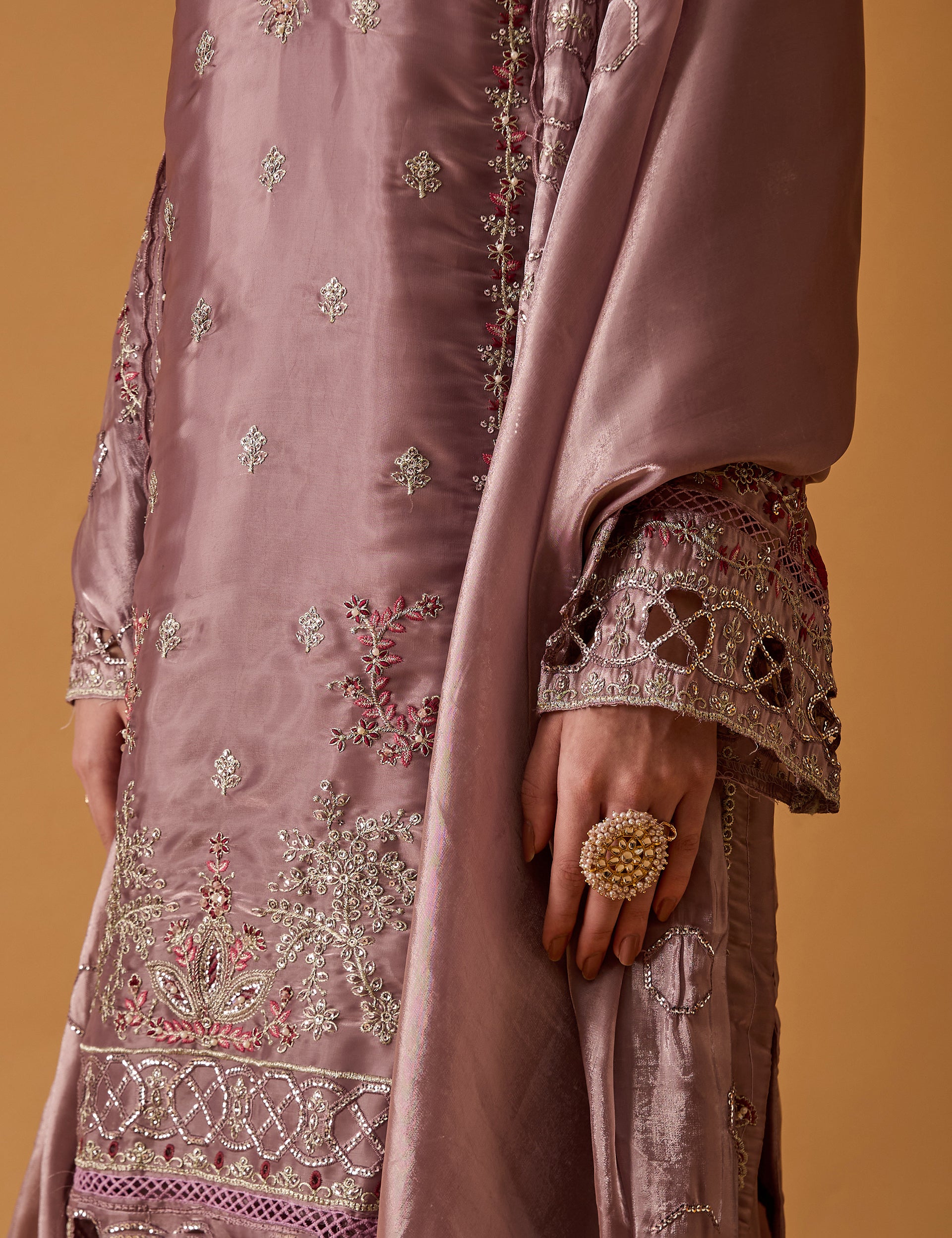 dhartii  Dusty Mauve Elegance Embroidered Organza Sharara Set