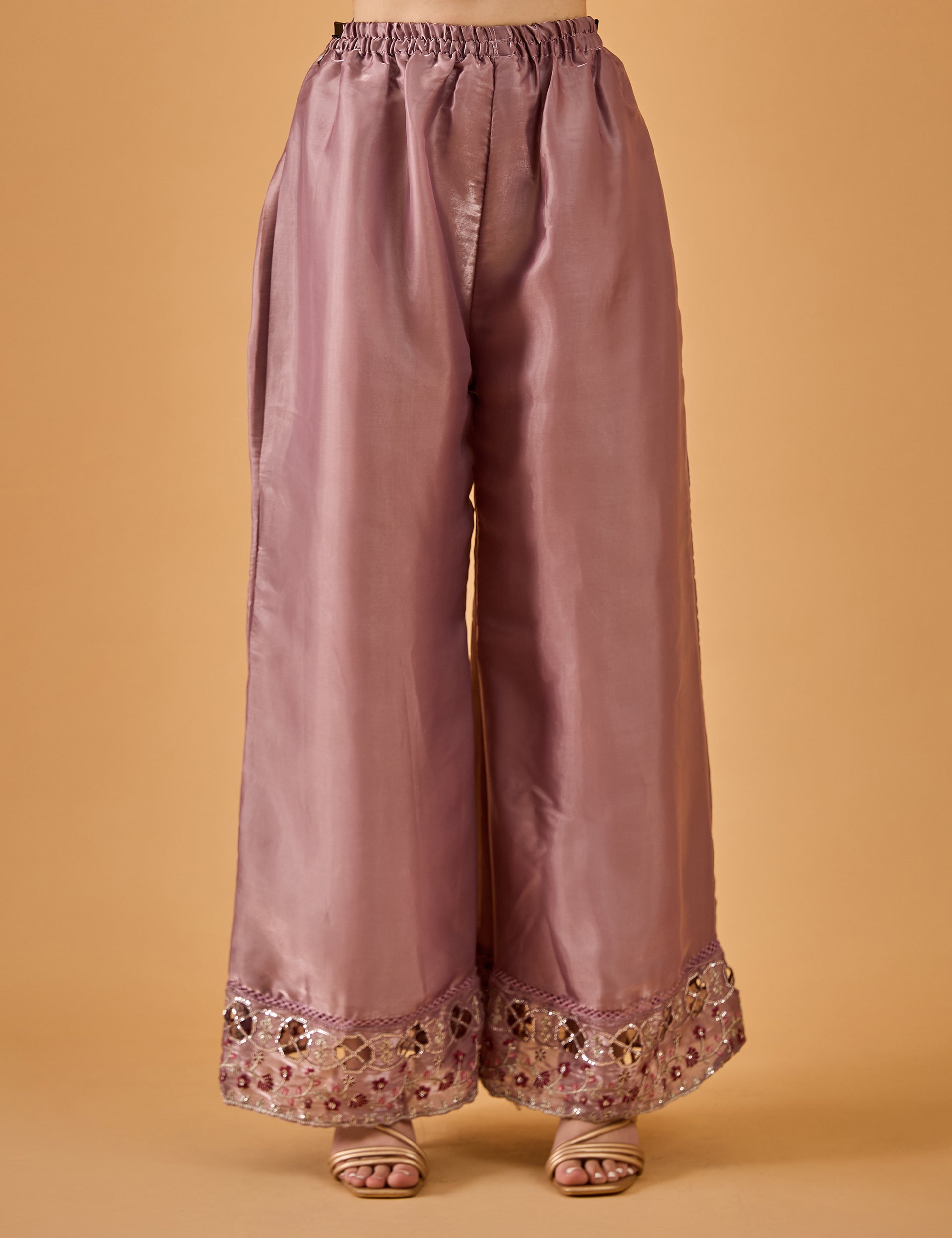 dhartii  Dusty Mauve Elegance Embroidered Organza Sharara Set