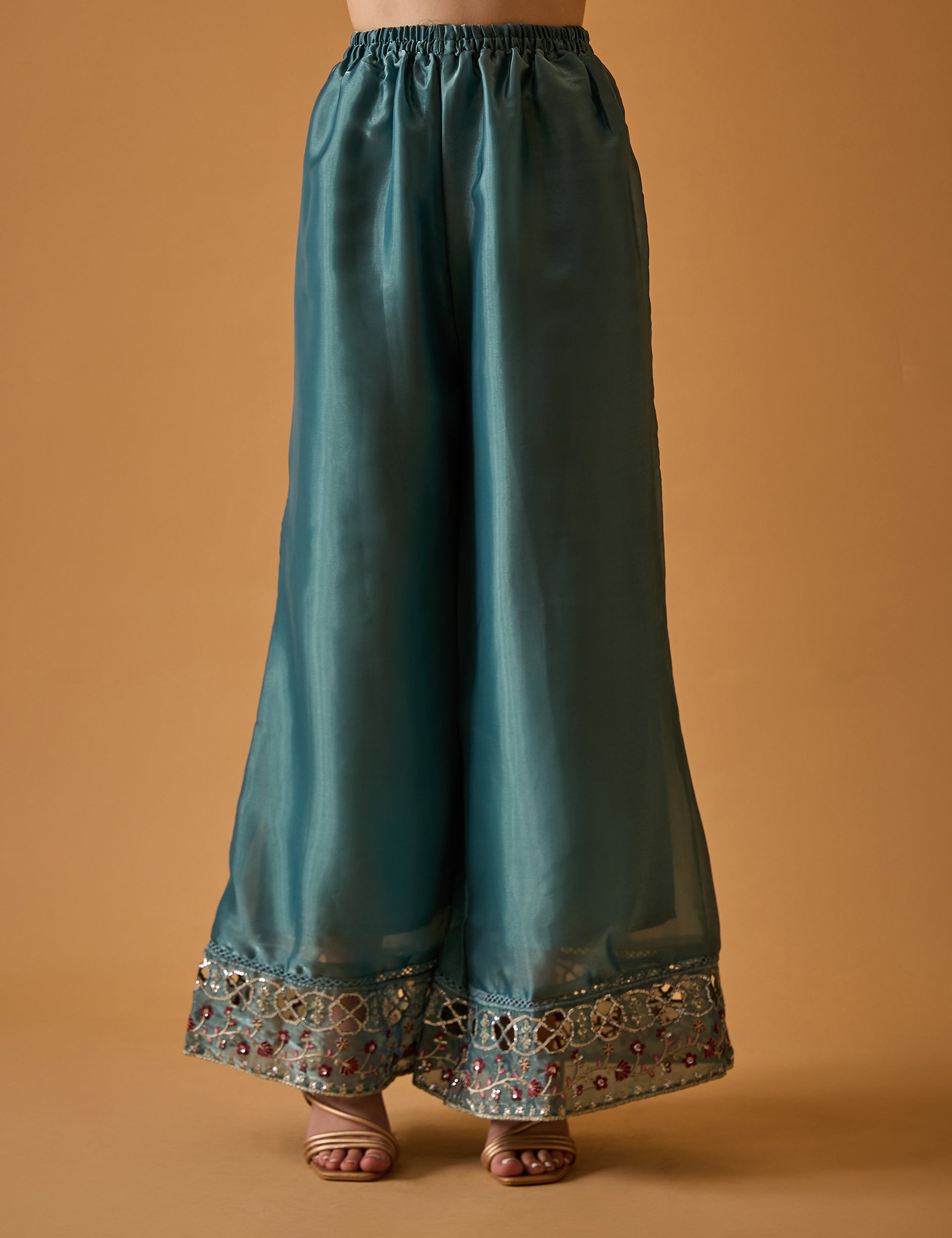 dhartii  Turquoise Elegance Embroidered Organza Sharara Set