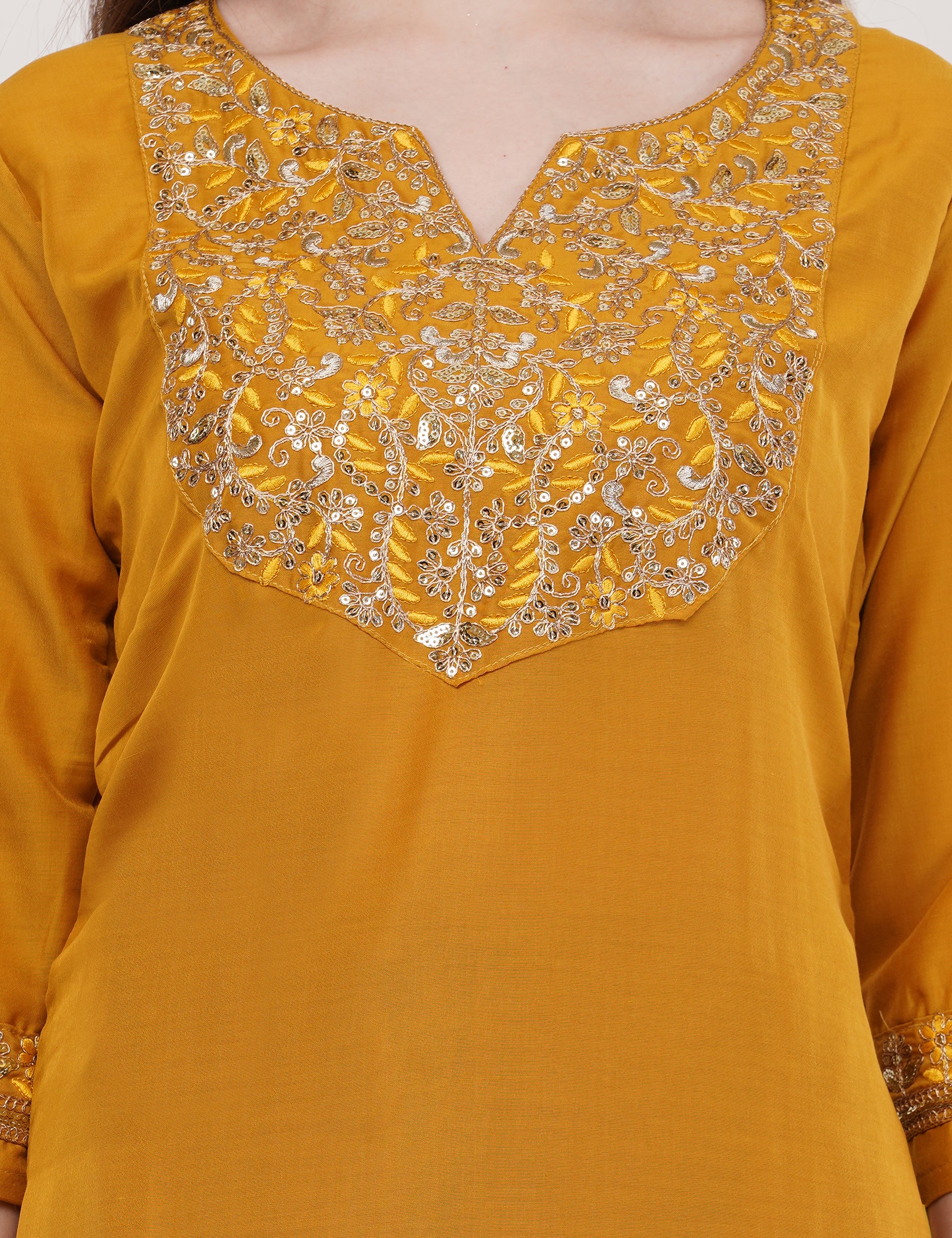 Yellow Embroidered Suit Set With Dupatta - Set Of 3