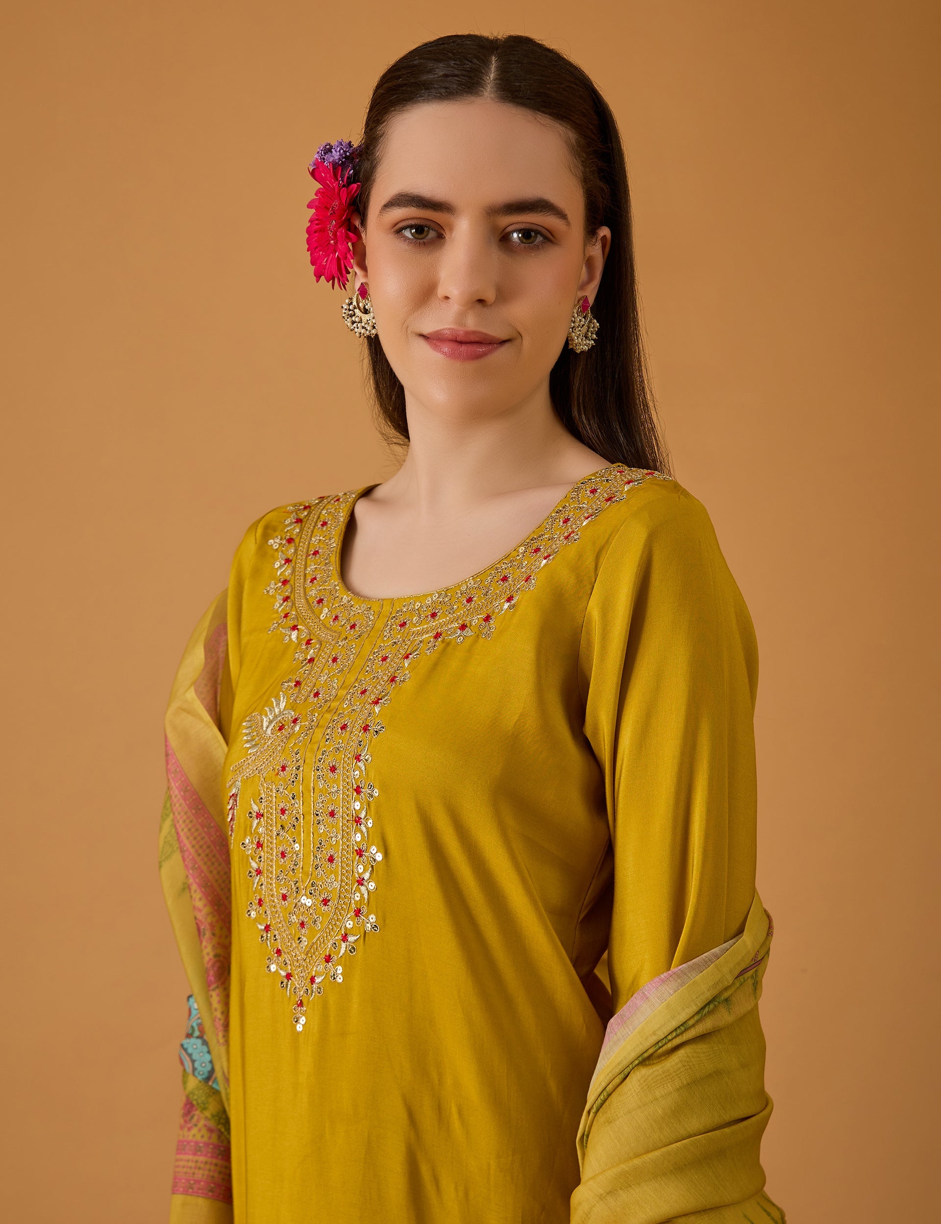 dhartii  Mustard Yellow Aura Embroidered Silk Blend Kurta set