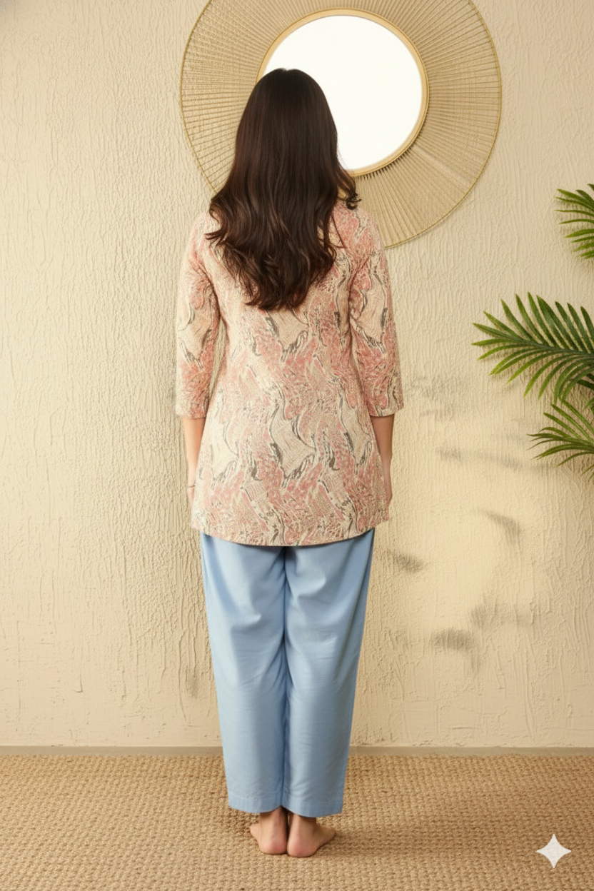 Red Cotton Blend Abstract Printed Regular Tunic
