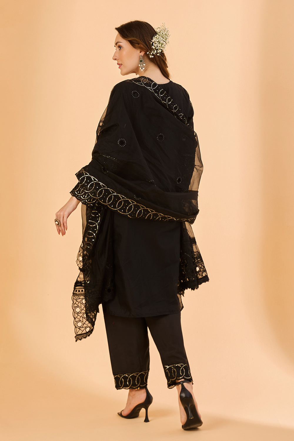 dhartii  Black Ethnic Embroidered Organza Suit Set