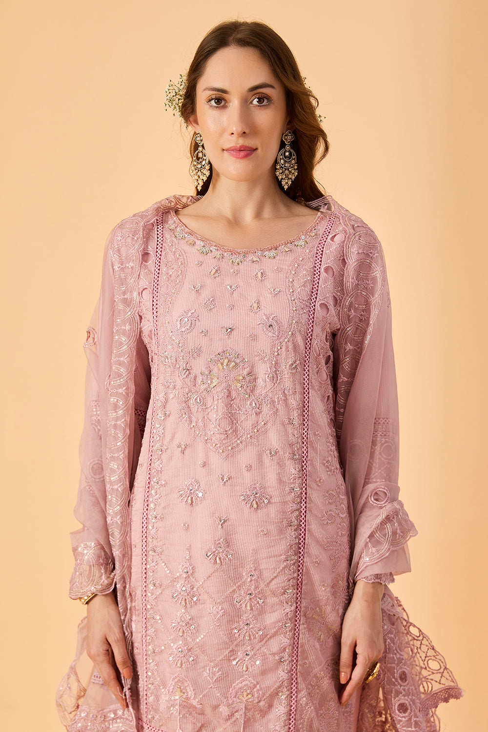 dhartii  Lilac Pink Ethnic Embroidered Organza Suit Set