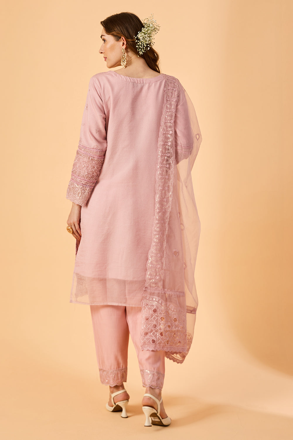 dhartii  Lilac Pink Ethnic Embroidered Organza Suit Set