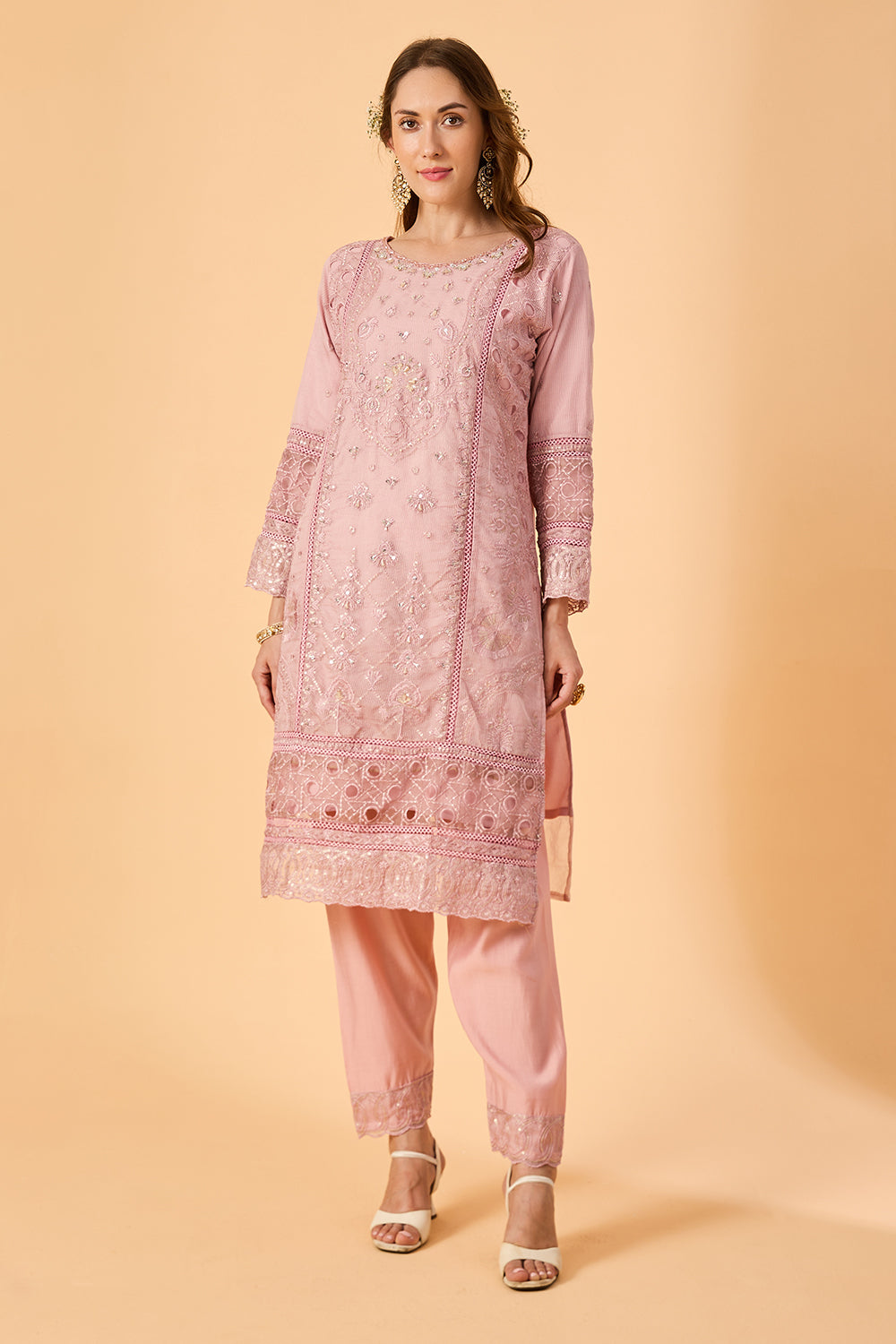 dhartii  Lilac Pink Ethnic Embroidered Organza Suit Set