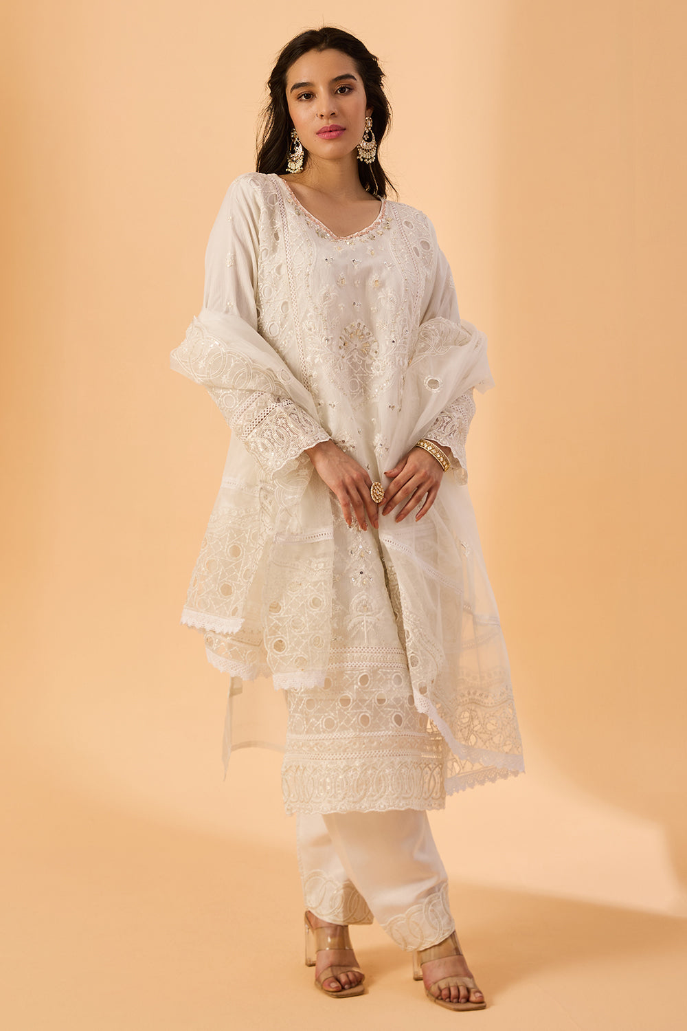 dhartii  Off- white Elegance Embroidered Organza Suit Set
