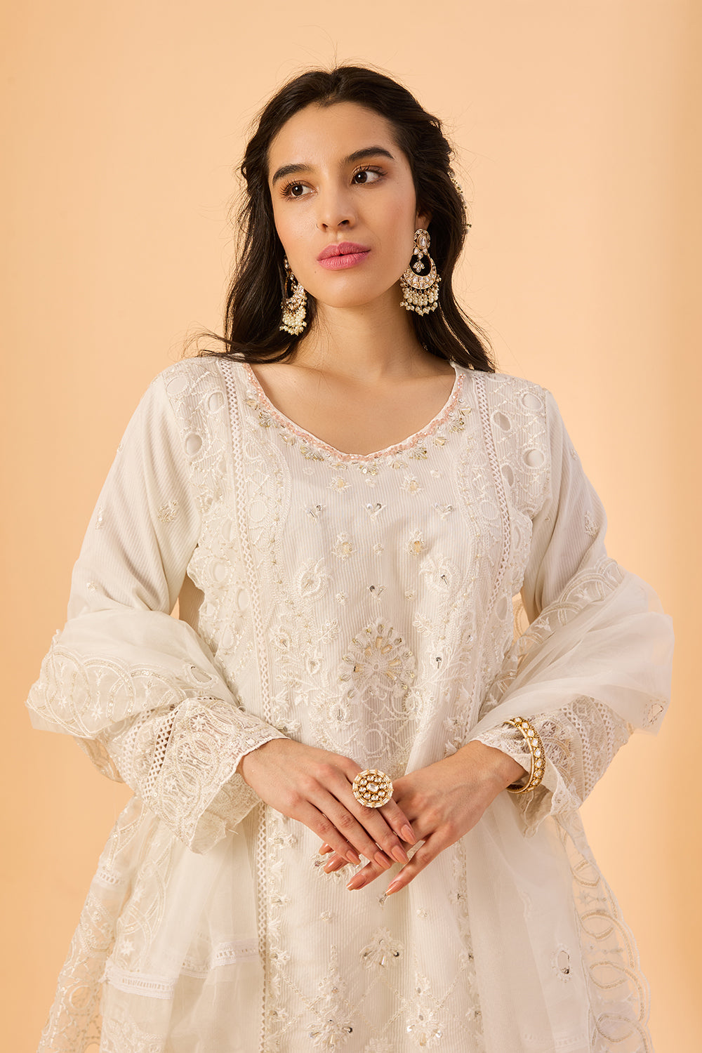 dhartii  Off- white Elegance Embroidered Organza Suit Set