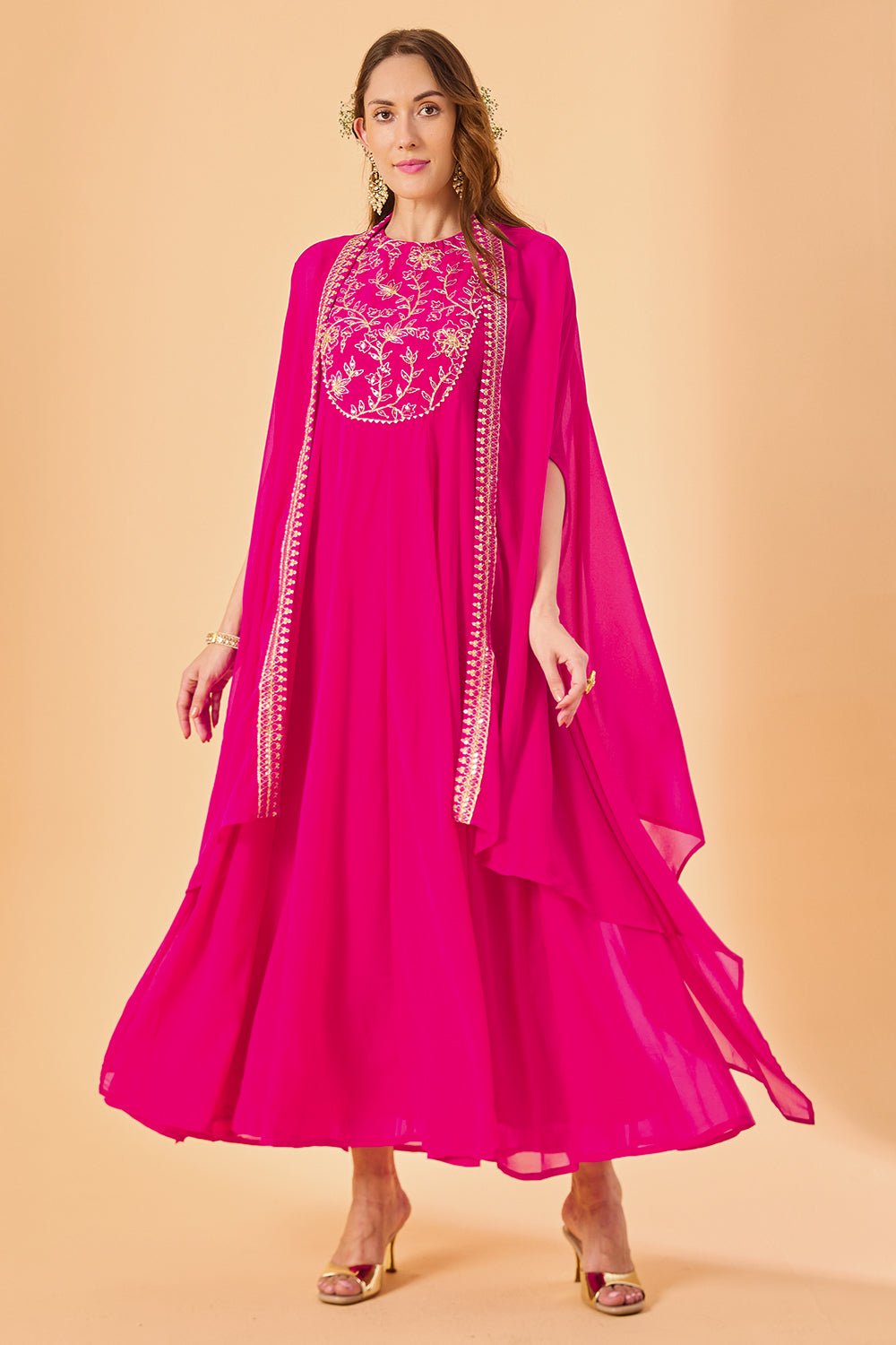 dhartii  Fuchsia Pink Aura Georgette Embroidered Fusion Set