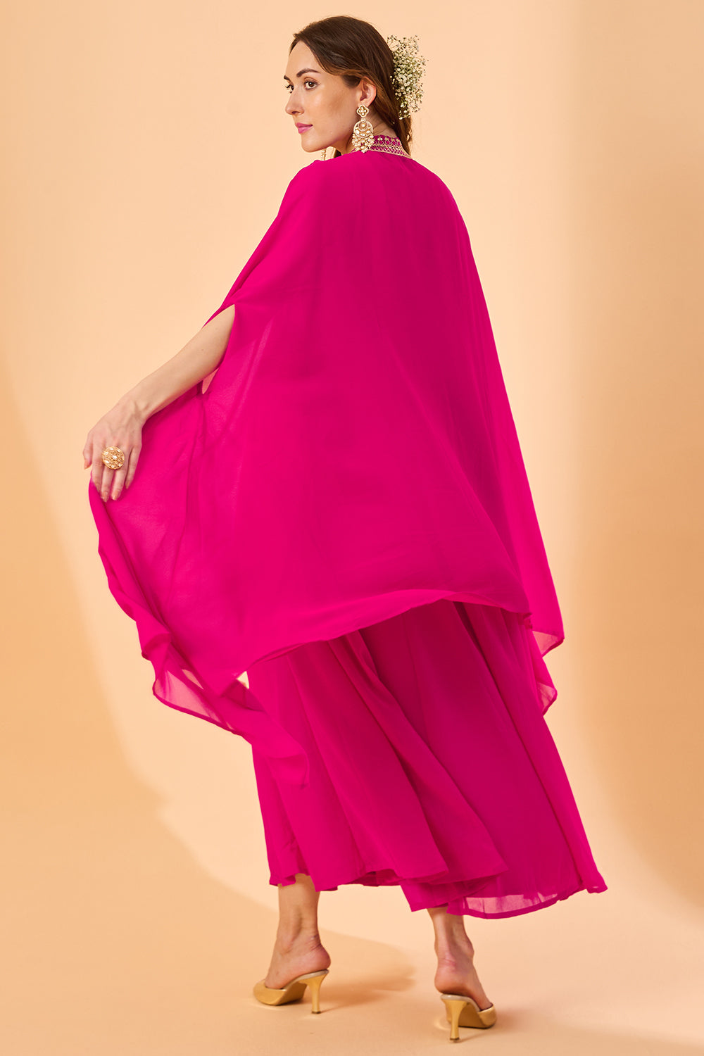 dhartii  Fuchsia Pink Aura Georgette Embroidered Fusion Set