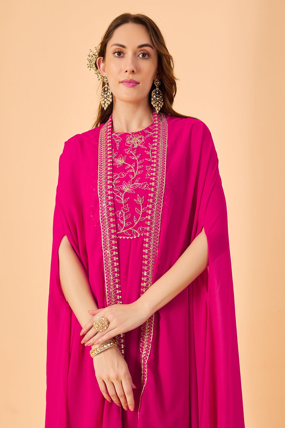 dhartii  Fuchsia Pink Aura Georgette Embroidered Fusion Set
