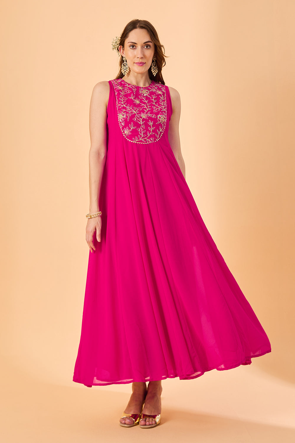 dhartii  Fuchsia Pink Aura Georgette Embroidered Fusion Set