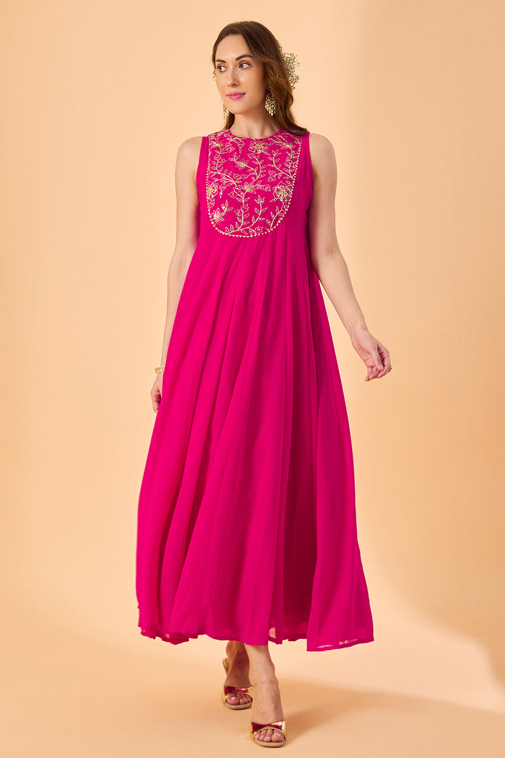 dhartii  Fuchsia Pink Aura Georgette Embroidered Fusion Set