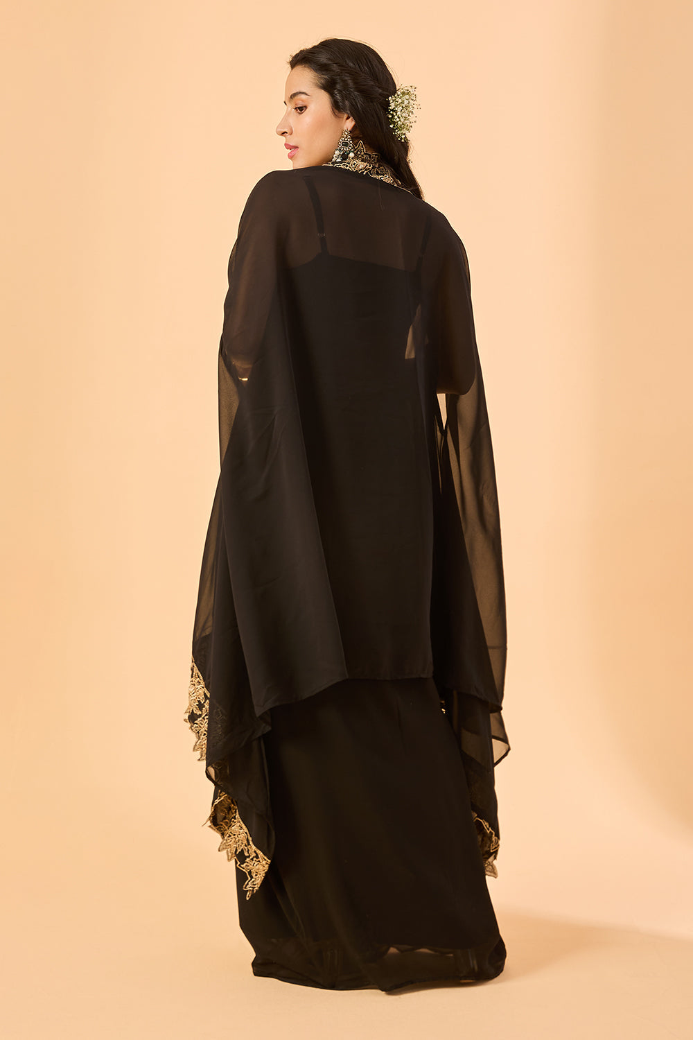 dhartii Black Embroidered Georgette Fusion Set