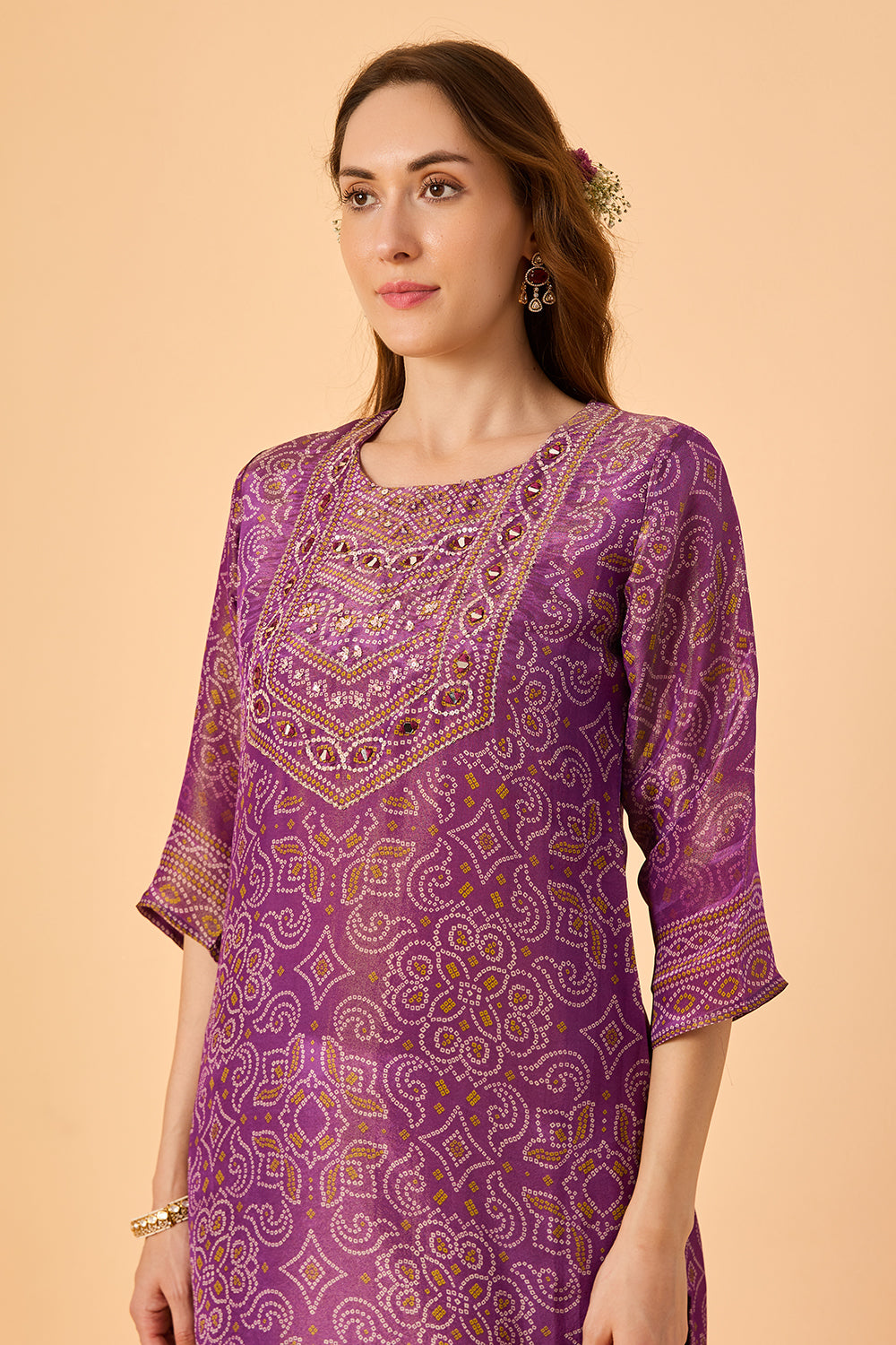 dhartii  Purple Embroidered Silk Tissue Suit Set