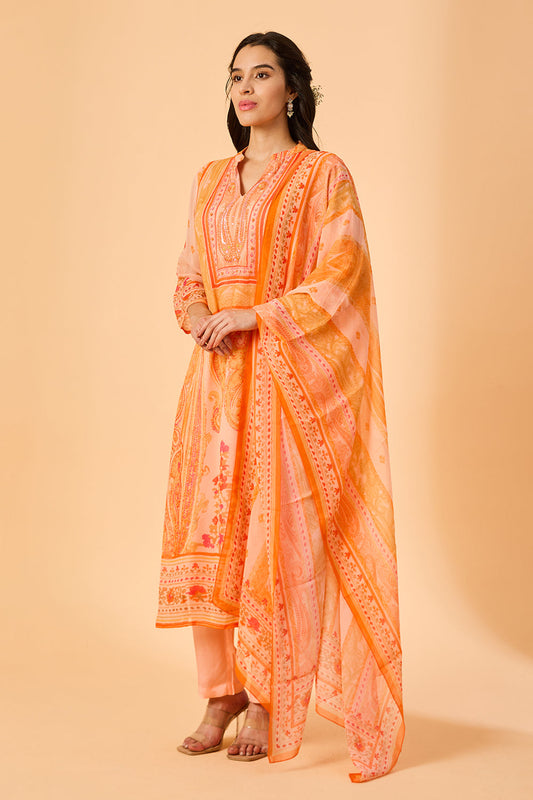 dhartii Peach Floral Kurta Set with Dupatta
