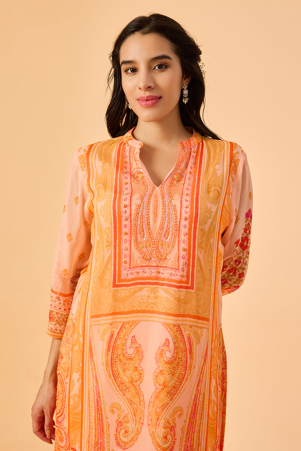 dhartii Peach Floral Kurta Set with Dupatta