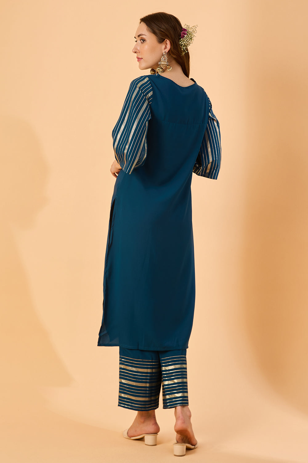 dhartii  Teal Luxe Satin Co-Ord Set