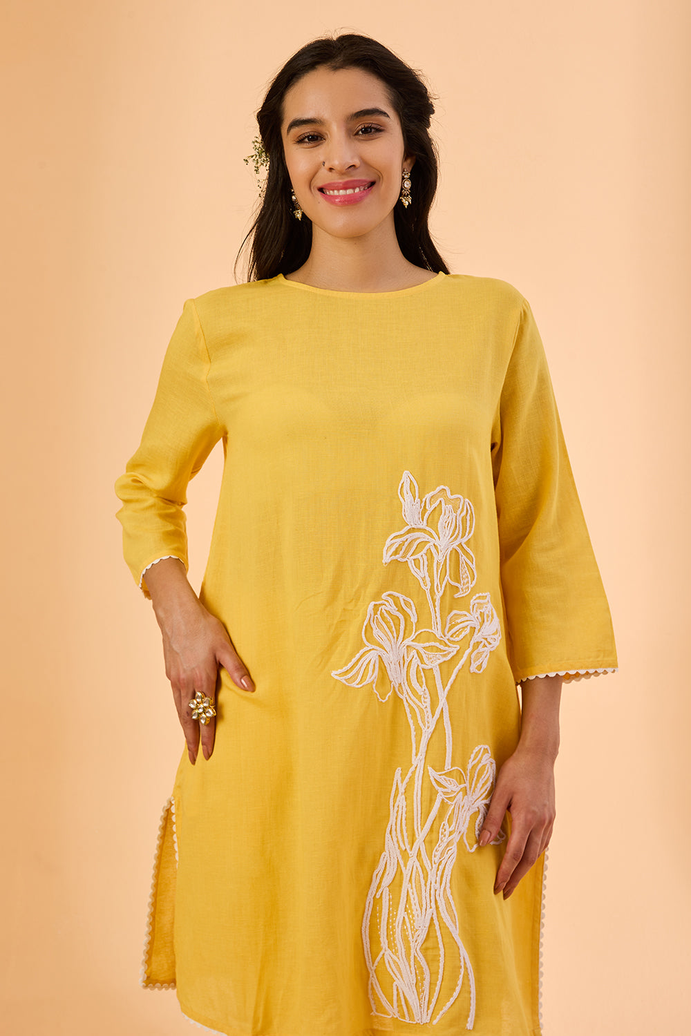 dhartii  yellow Light Embroidered Cotton Co-Ord Set