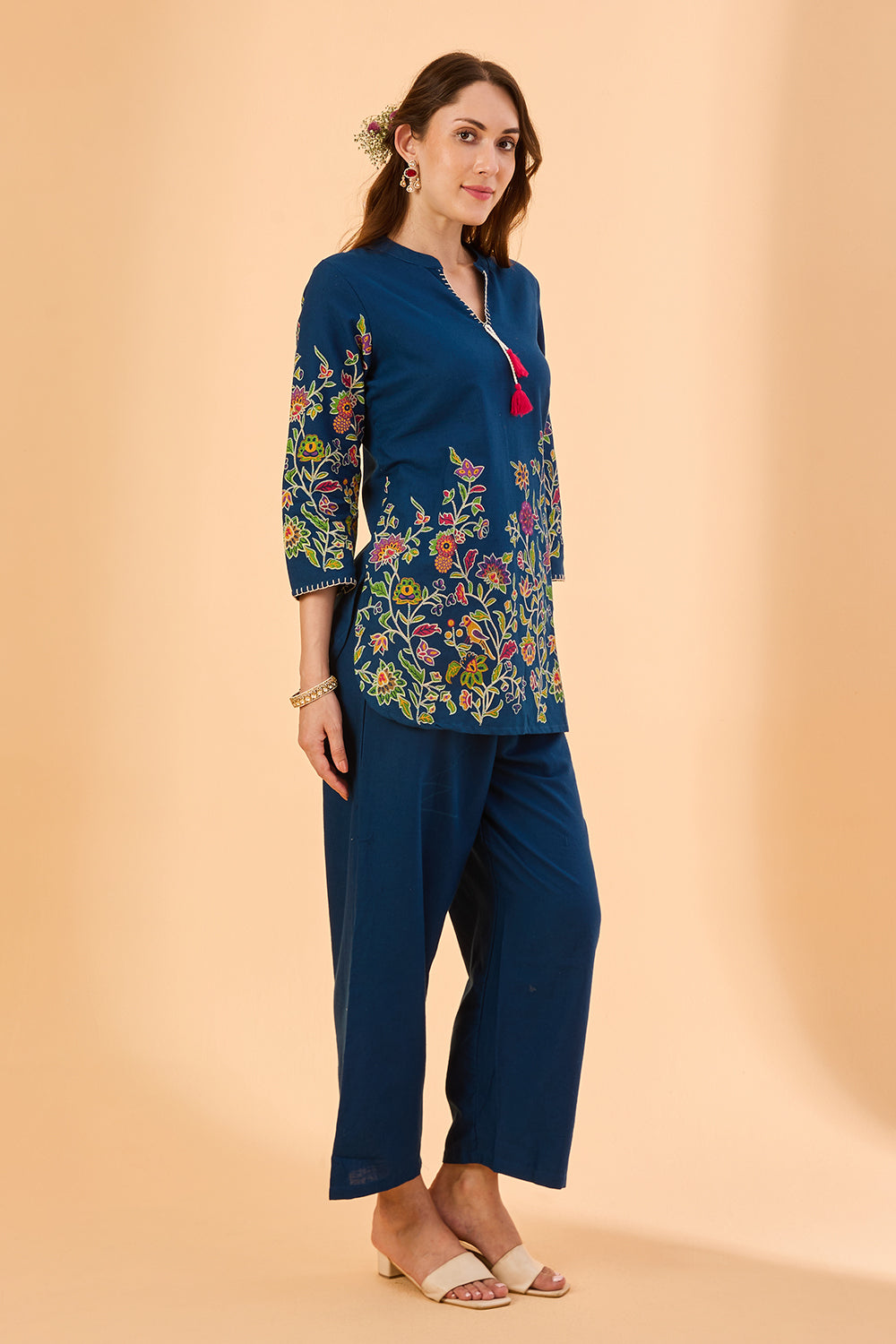 dhartii  Teal Floral Print Cotton Co-ord Set