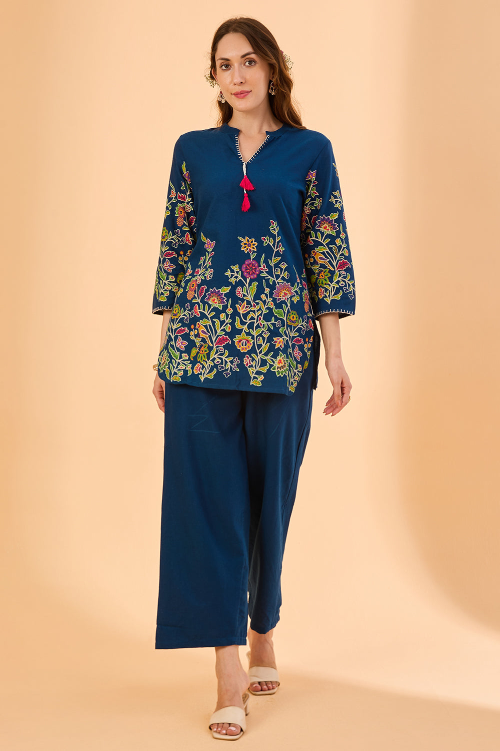 dhartii  Teal Floral Print Cotton Co-ord Set