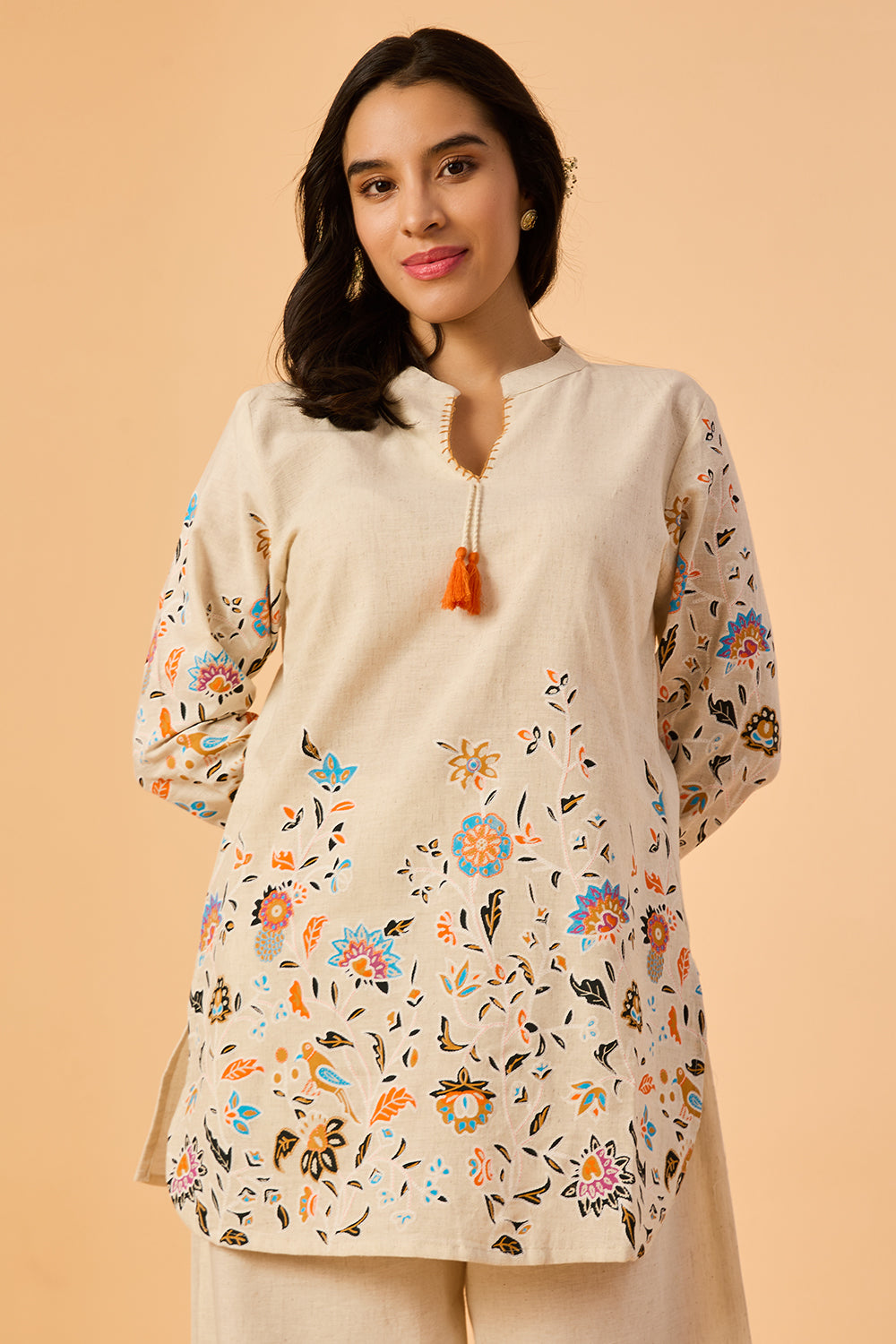 dhartii  Cream Garden Floral Cotton Co-Ord Set