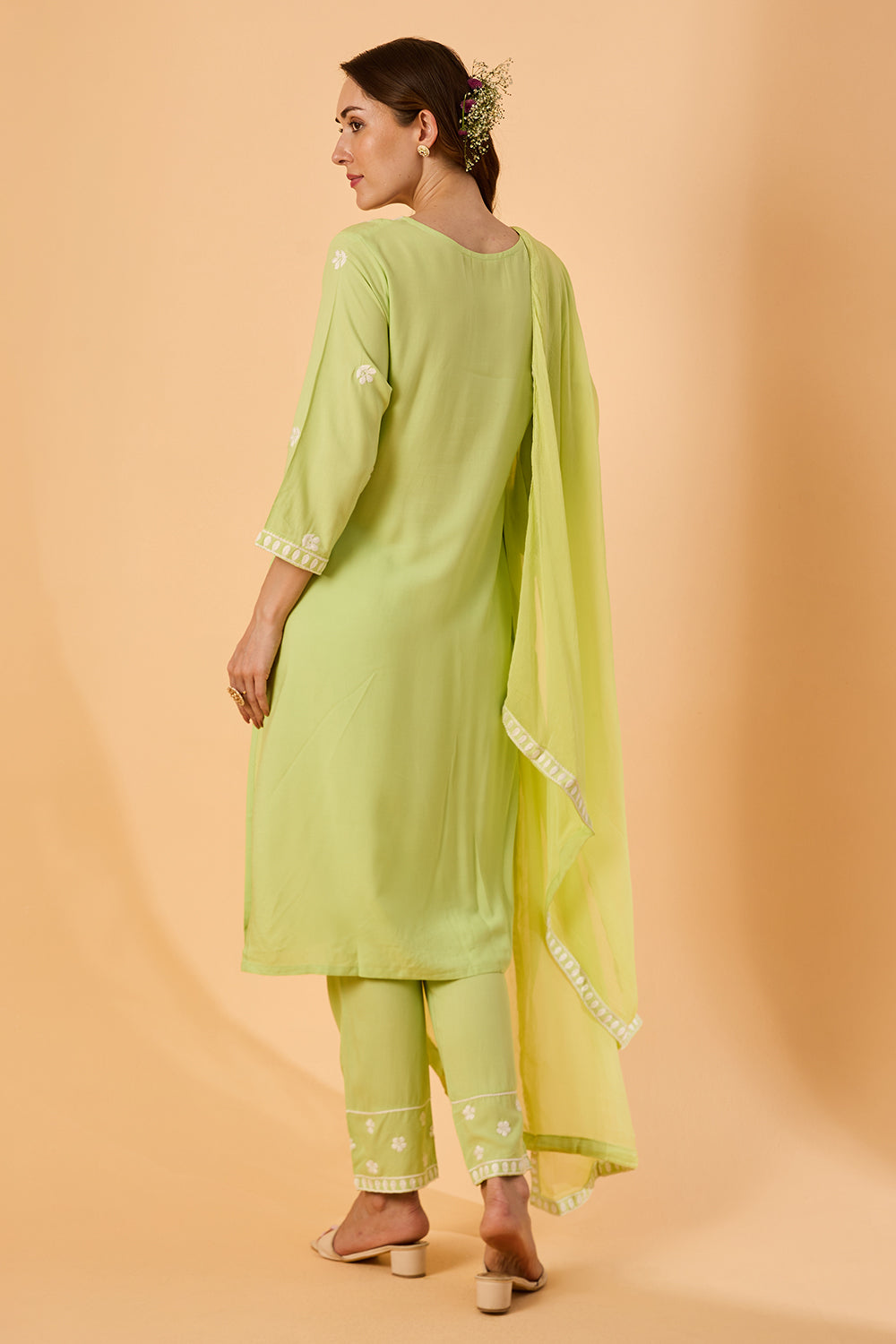 dhartii  Elegant Green Embroidered Rayon Suit Set