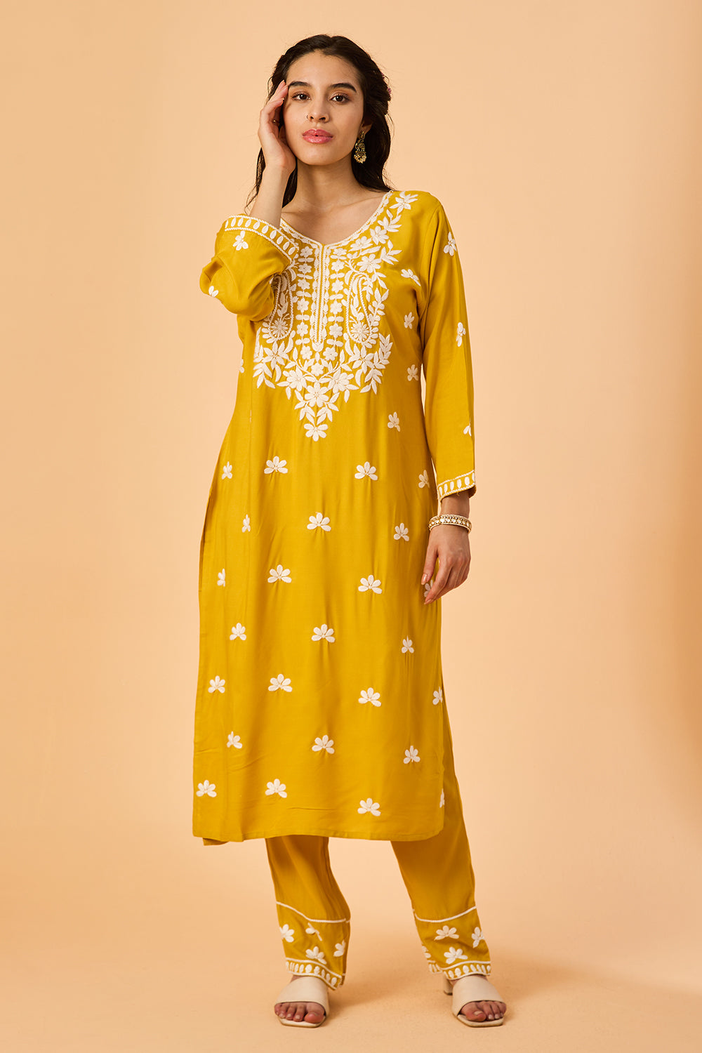 dhartii  Yellow Bloom Ethnic Rayon Suit Set
