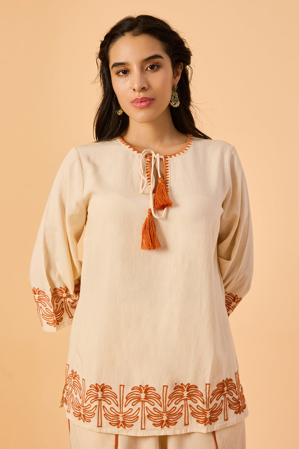 dhartii  Ivory Ease Embroidered Cotton Co-Ord Set