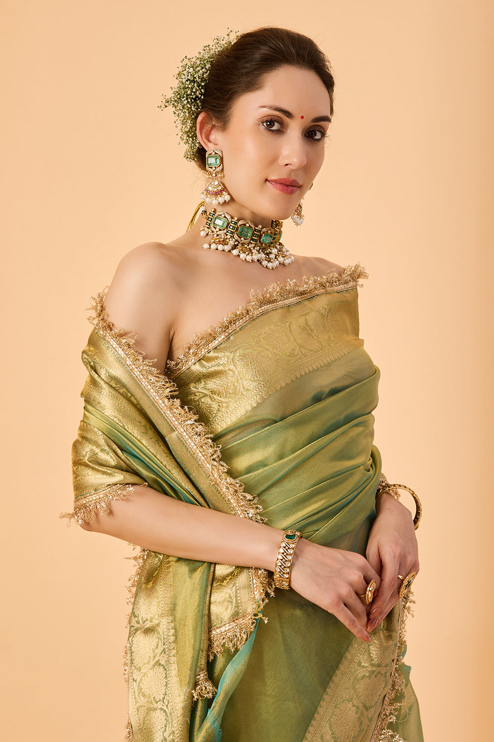 dhartii   Metallic Turquoise  Silk Tissue Saree