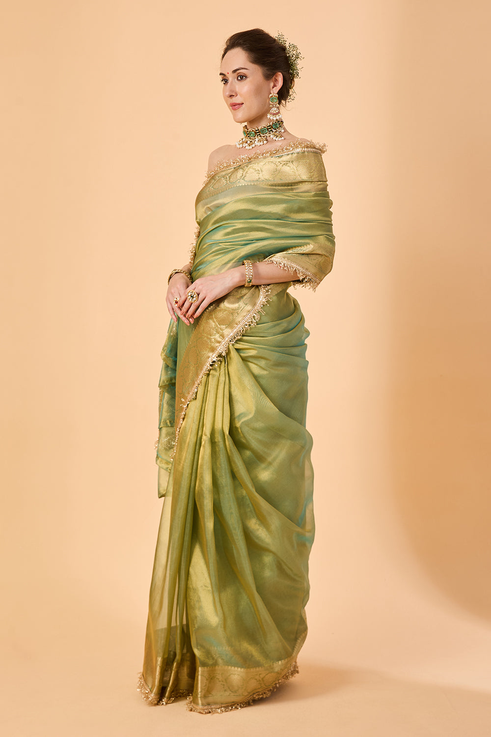 dhartii   Metallic Turquoise  Silk Tissue Saree