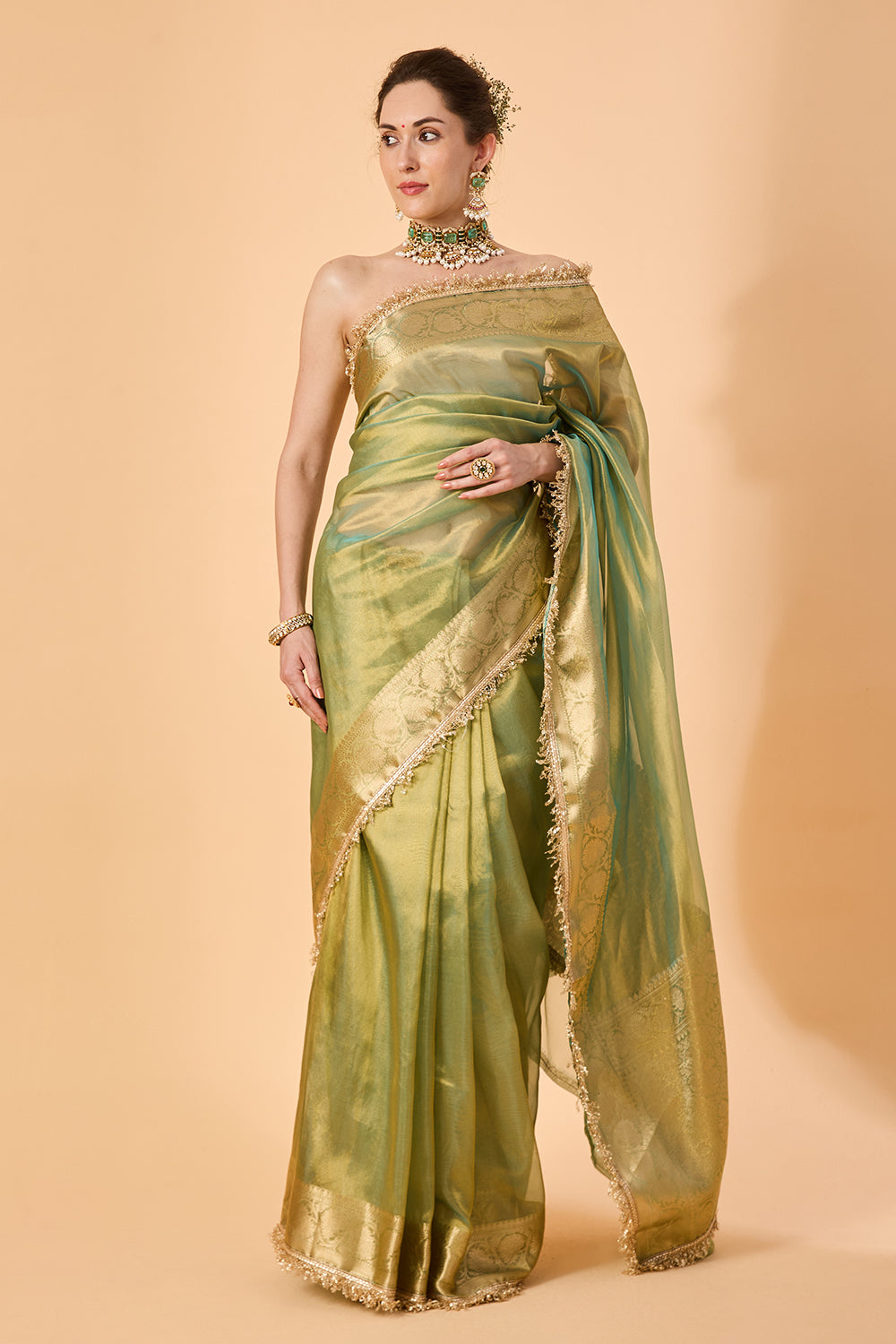 dhartii   Metallic Turquoise  Silk Tissue Saree